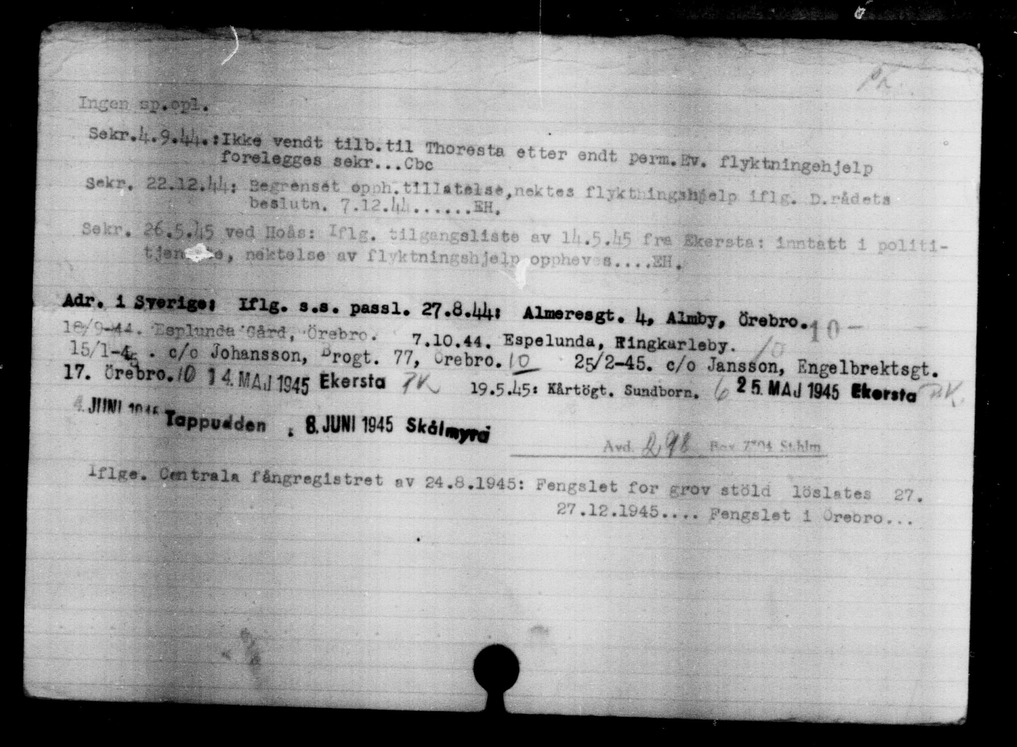 Utenriksstasjonene, Legasjonen i Stockholm, Flyktningkontoret, AV/RA-S-6753/V/Va/L0004: Kjesäterkartoteket, flyktninger med registreringsnr. 3496-6610, 1940-1945, s. 2305