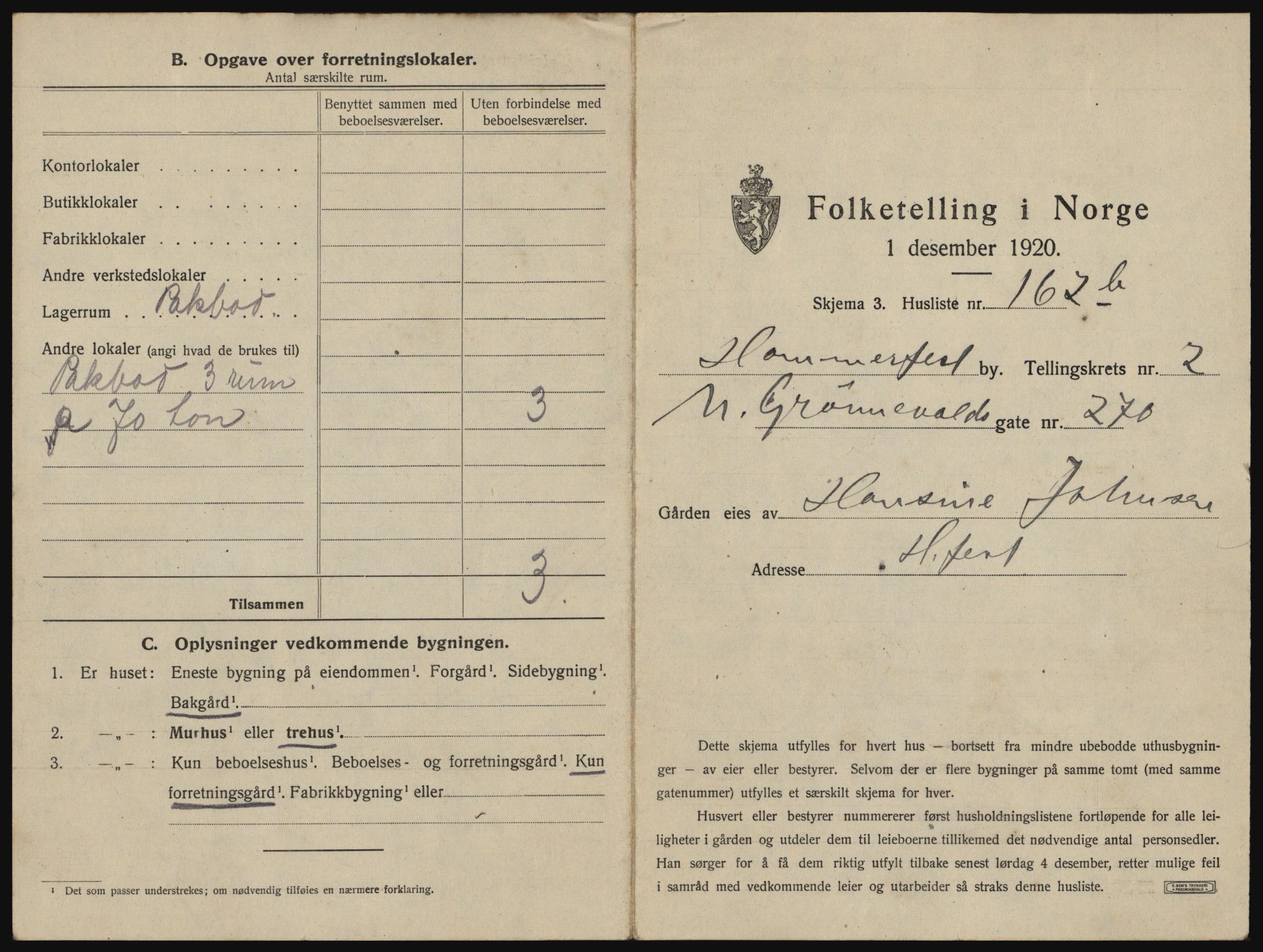 SATØ, Folketelling 1920 for 2001 Hammerfest kjøpstad, 1920, s. 1020