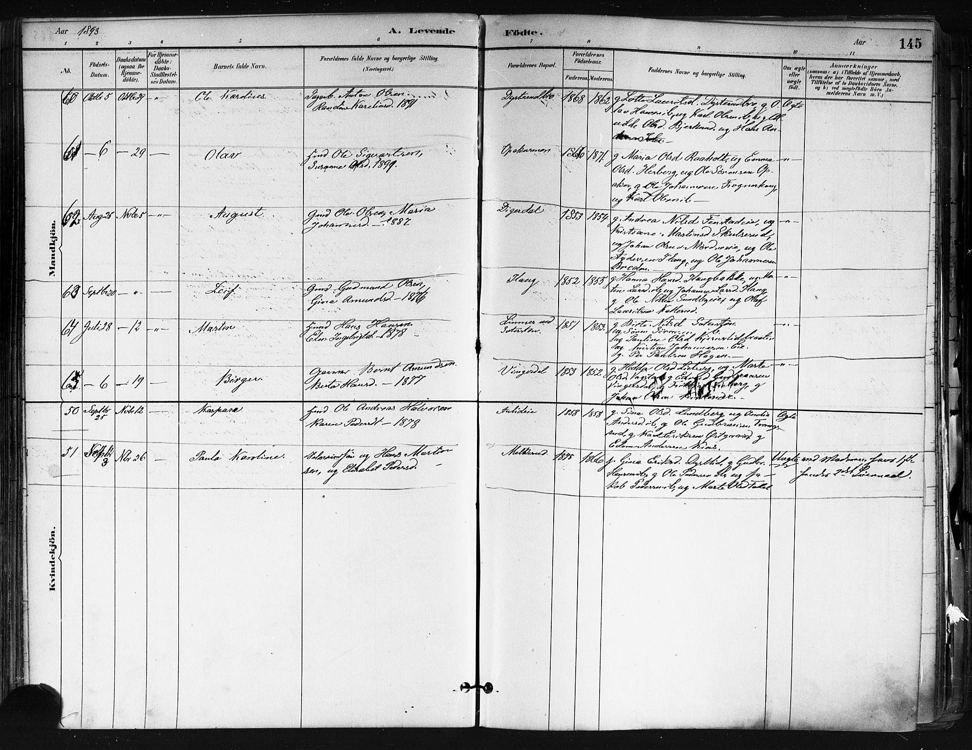 Nes prestekontor Kirkebøker, AV/SAO-A-10410/F/Fa/L0010: Ministerialbok nr. I 10, 1883-1898, s. 145
