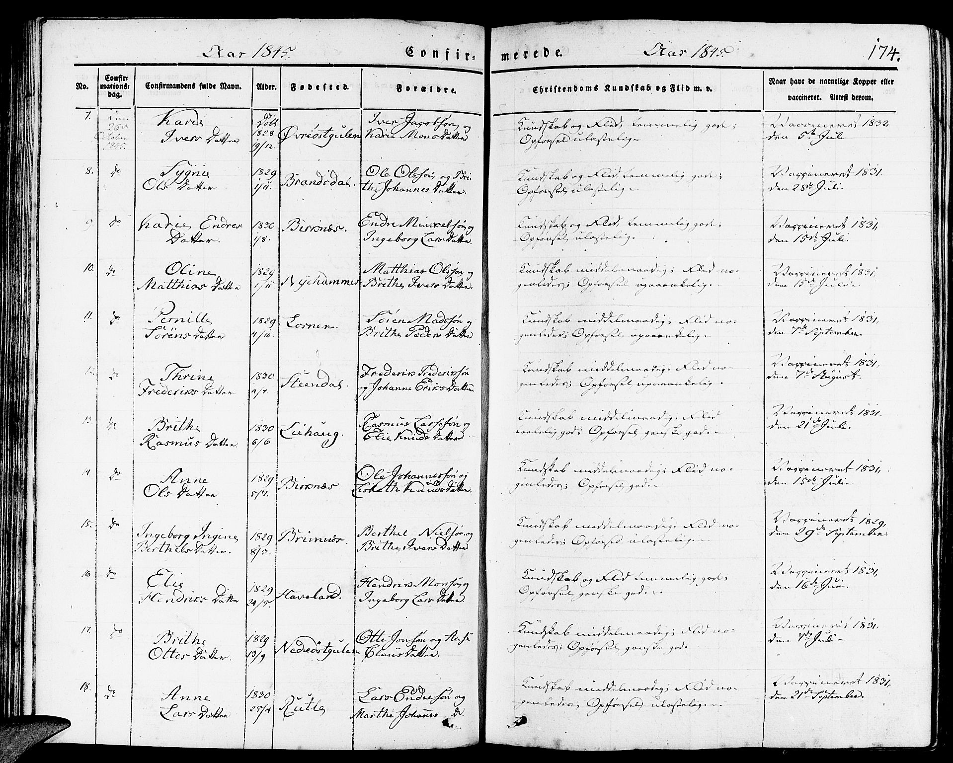 Gulen sokneprestembete, AV/SAB-A-80201/H/Haa/Haaa/L0020: Ministerialbok nr. A 20, 1837-1847, s. 174