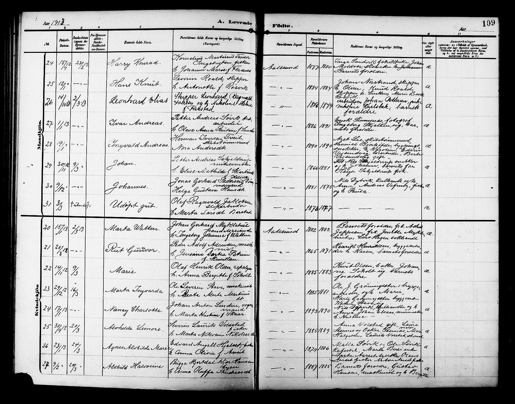 Ministerialprotokoller, klokkerbøker og fødselsregistre - Møre og Romsdal, AV/SAT-A-1454/529/L0471: Klokkerbok nr. 529C08, 1909-1921, s. 109