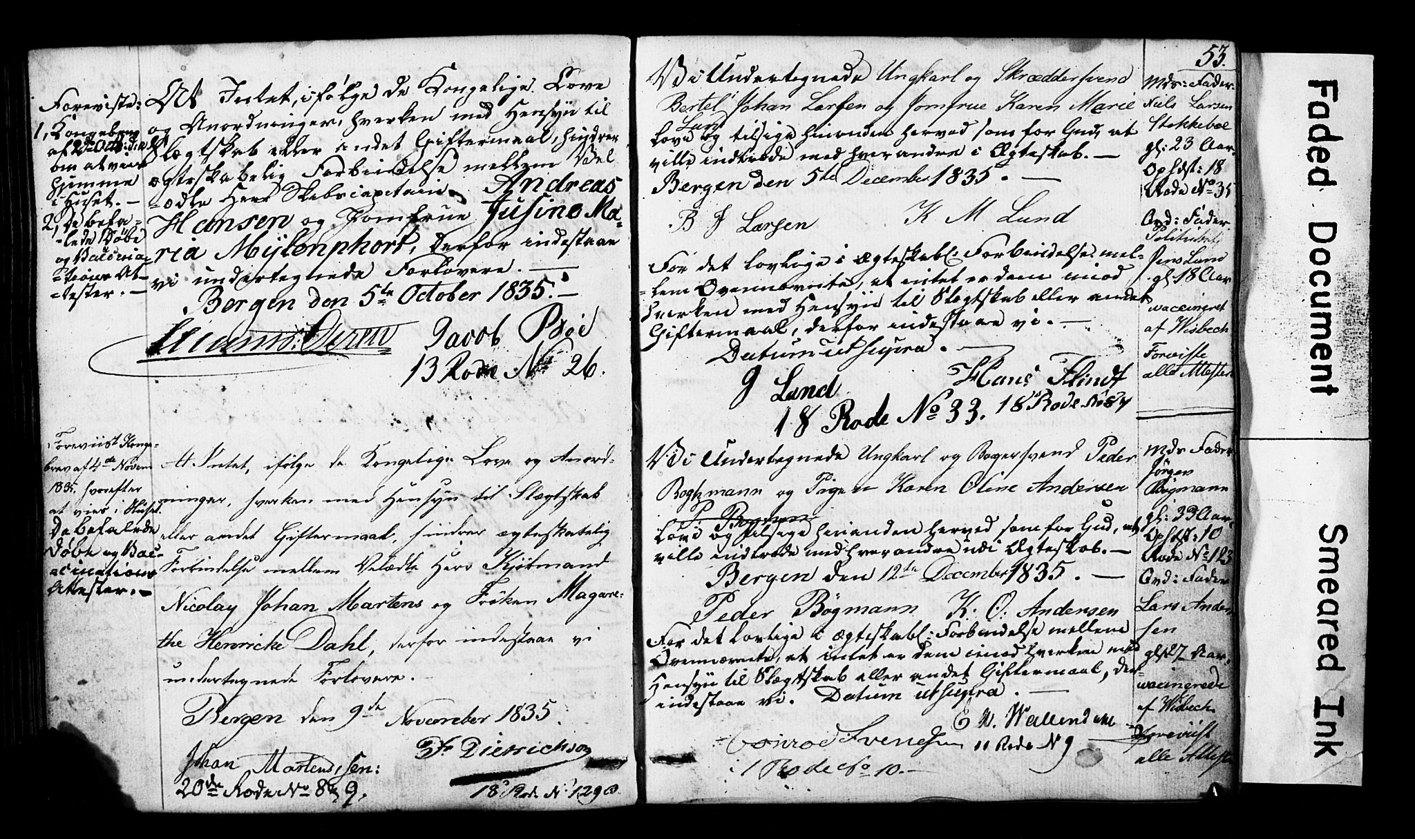 Domkirken sokneprestembete, SAB/A-74801: Forlovererklæringer nr. II.5.3, 1832-1845, s. 53