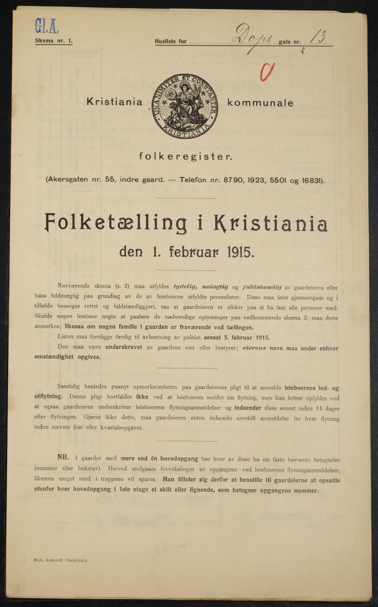 OBA, Kommunal folketelling 1.2.1915 for Kristiania, 1915, s. 15996