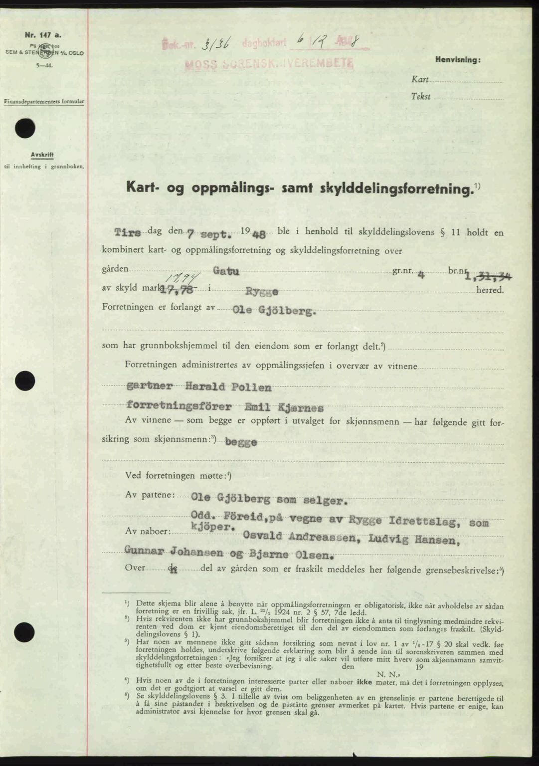 Moss sorenskriveri, SAO/A-10168: Pantebok nr. A20, 1948-1948, Dagboknr: 3136/1948