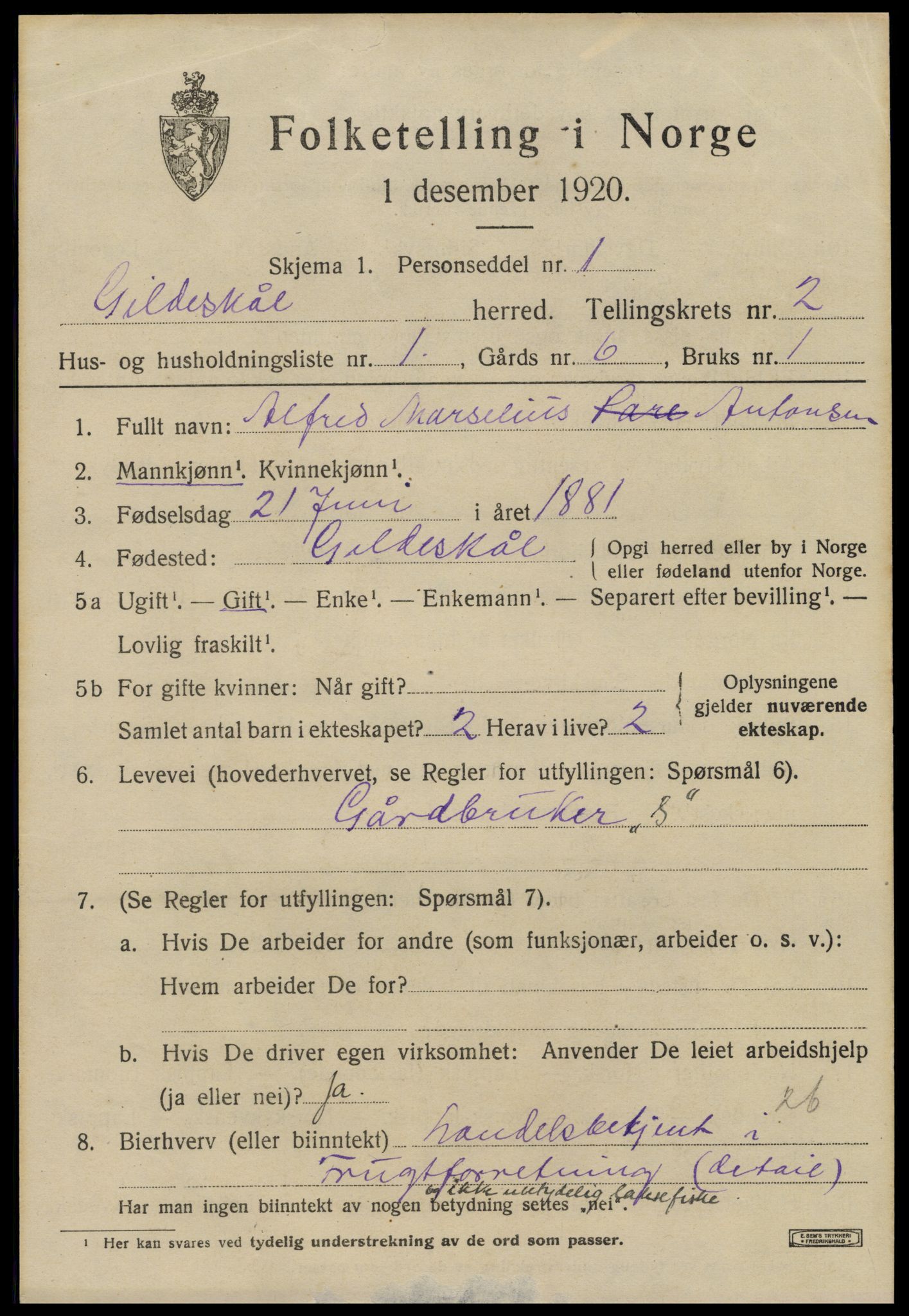 SAT, Folketelling 1920 for 1838 Gildeskål herred, 1920, s. 2406