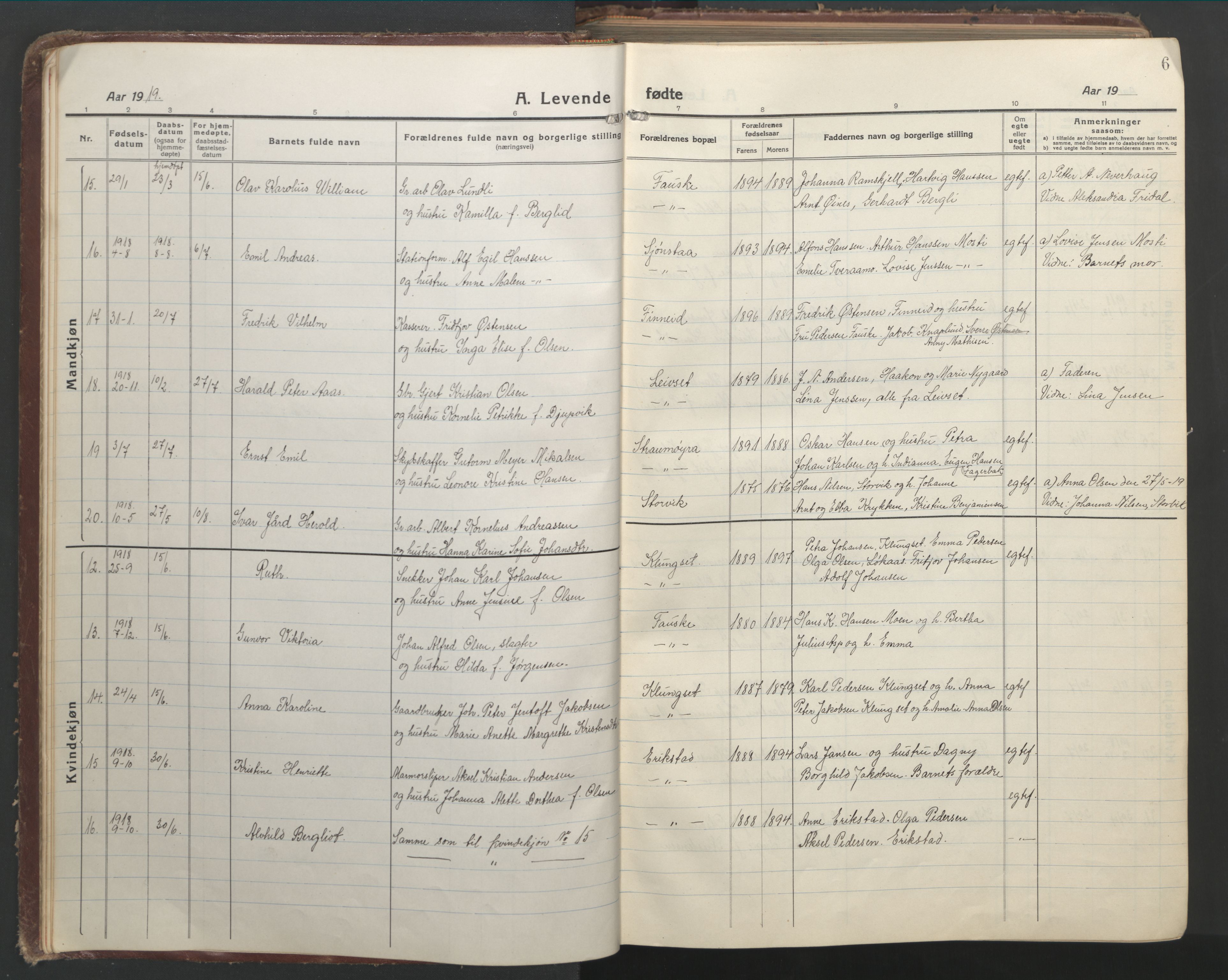 Ministerialprotokoller, klokkerbøker og fødselsregistre - Nordland, AV/SAT-A-1459/849/L0700: Klokkerbok nr. 849C01, 1919-1946, s. 6