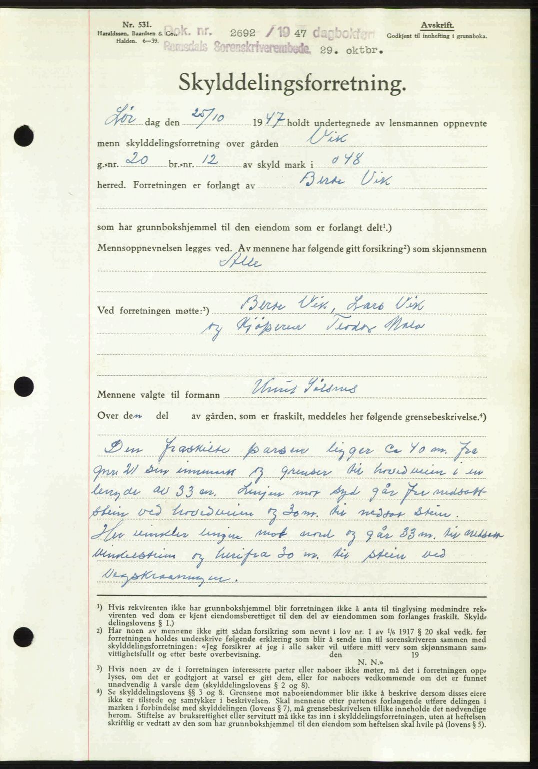 Romsdal sorenskriveri, SAT/A-4149/1/2/2C: Pantebok nr. A24, 1947-1947, Dagboknr: 2692/1947