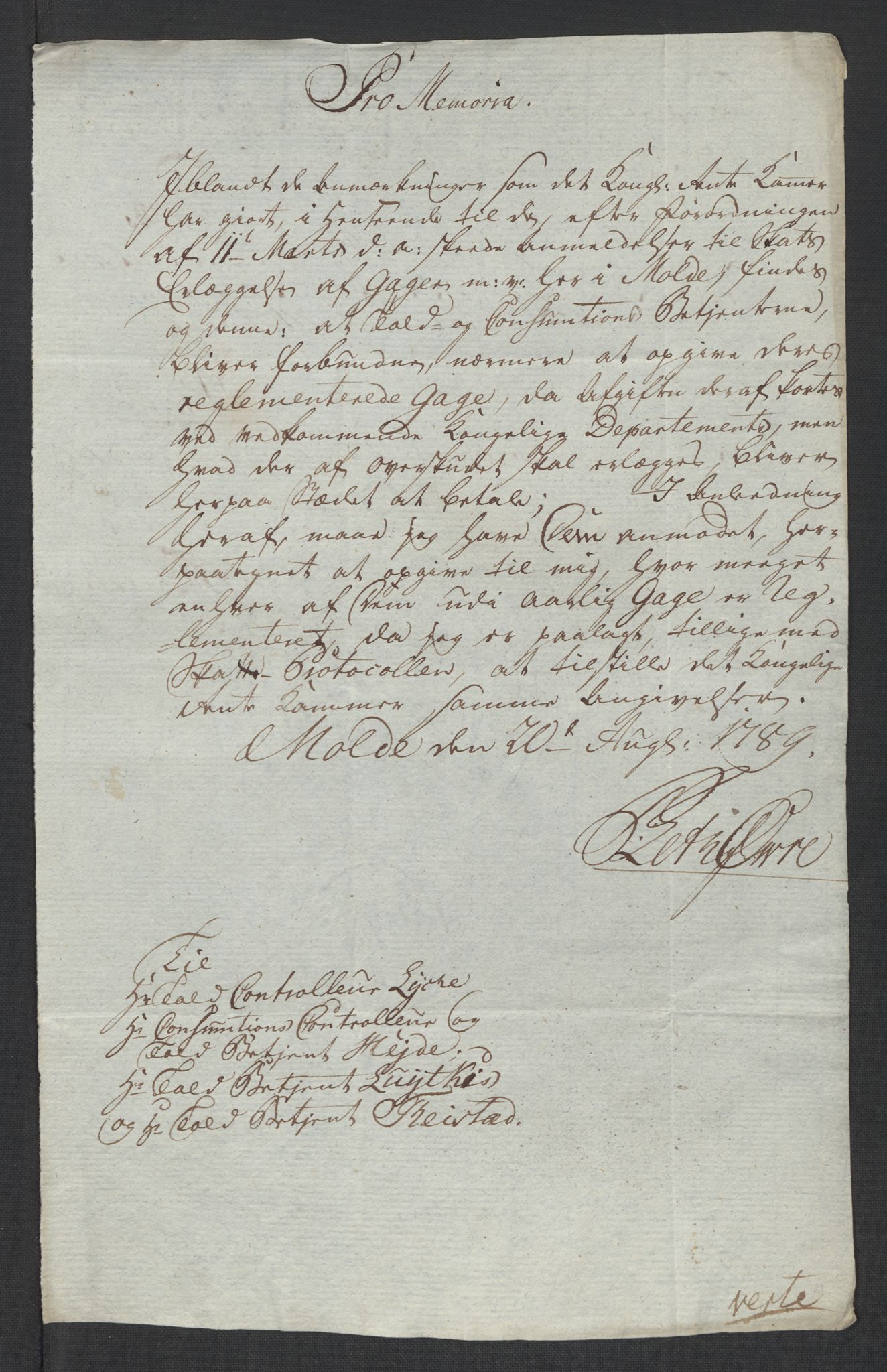 Rentekammeret inntil 1814, Reviderte regnskaper, Mindre regnskaper, RA/EA-4068/Rf/Rfe/L0024: Modum Blåfarvevverk, Molde, Moss, 1789, s. 46