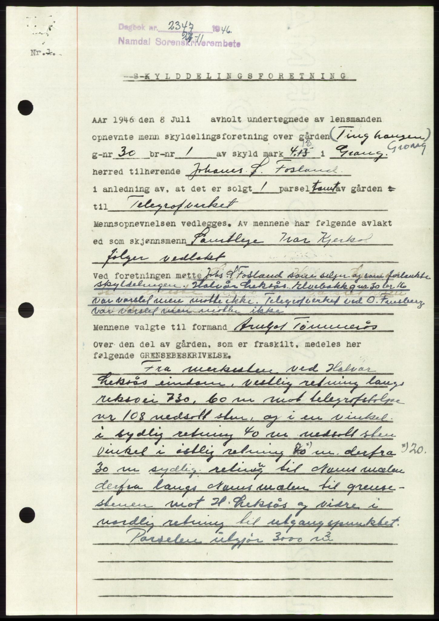 Namdal sorenskriveri, SAT/A-4133/1/2/2C: Pantebok nr. -, 1946-1947, Dagboknr: 2347/1946