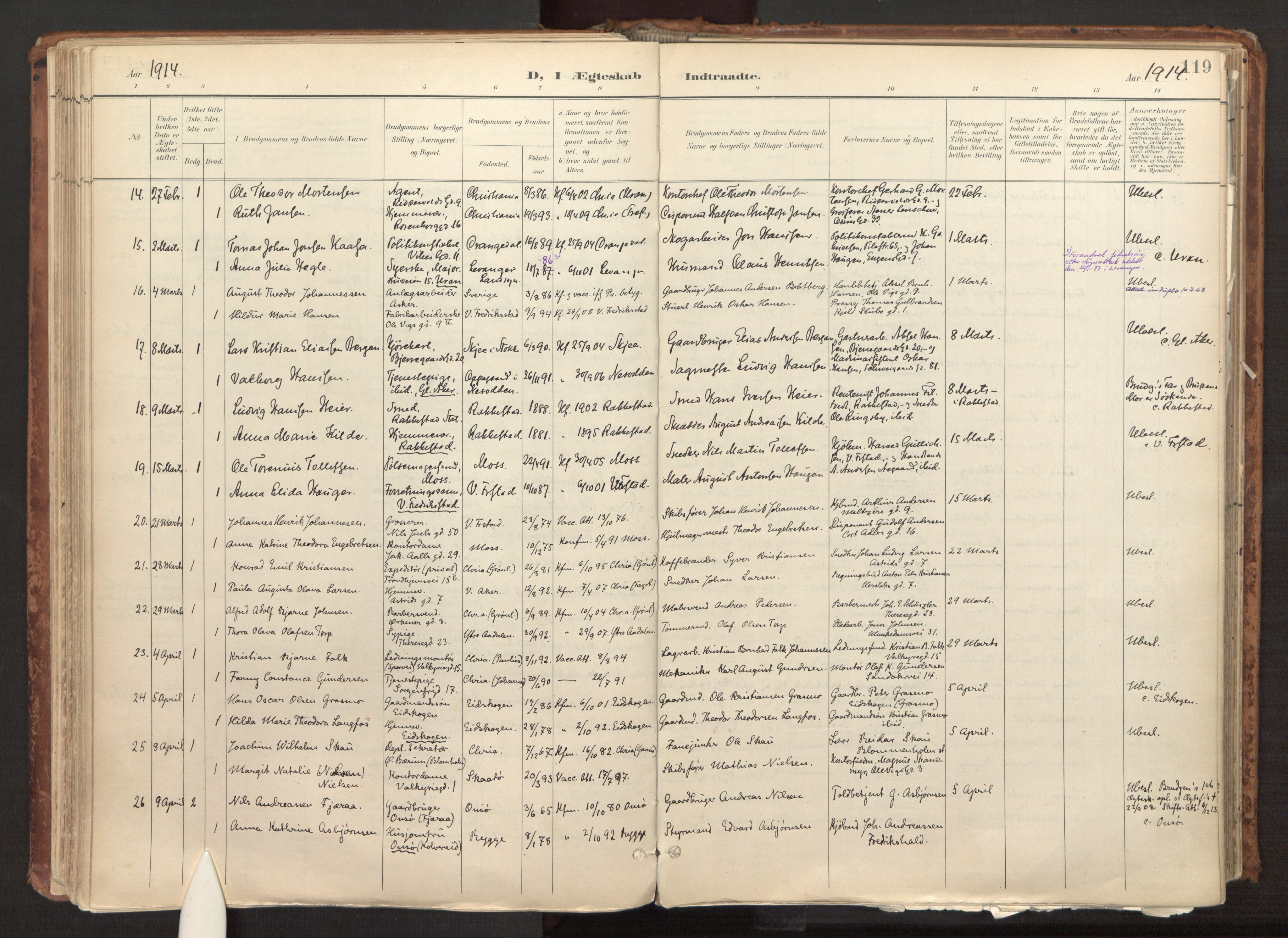 Fagerborg prestekontor Kirkebøker, AV/SAO-A-10844/F/Fa/L0003: Ministerialbok nr. 3, 1898-1916, s. 119