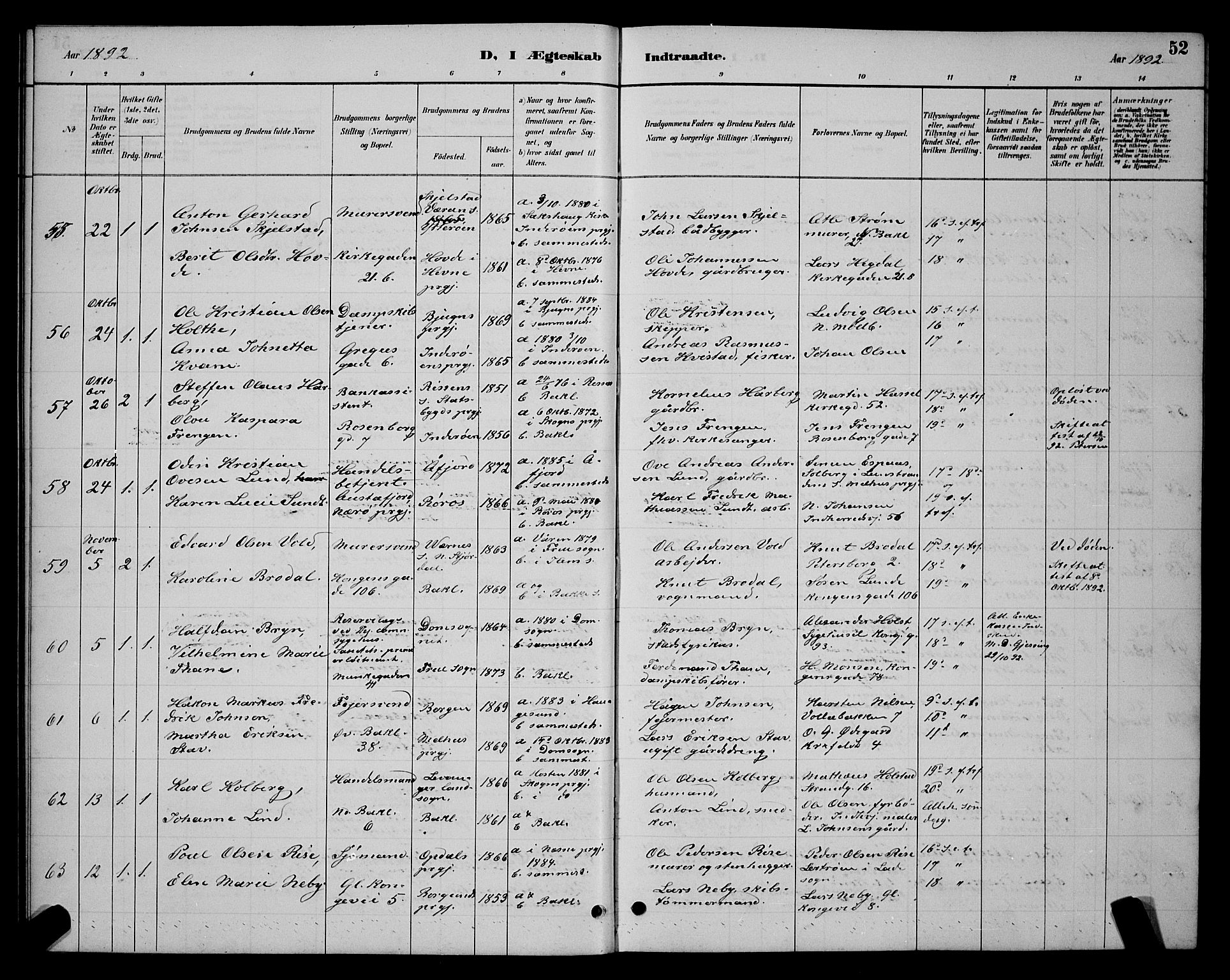 Ministerialprotokoller, klokkerbøker og fødselsregistre - Sør-Trøndelag, SAT/A-1456/604/L0223: Klokkerbok nr. 604C06, 1886-1897, s. 52