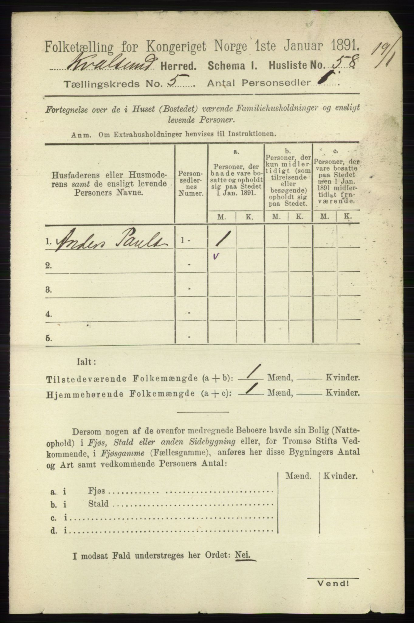 RA, Folketelling 1891 for 2017 Kvalsund herred, 1891, s. 510