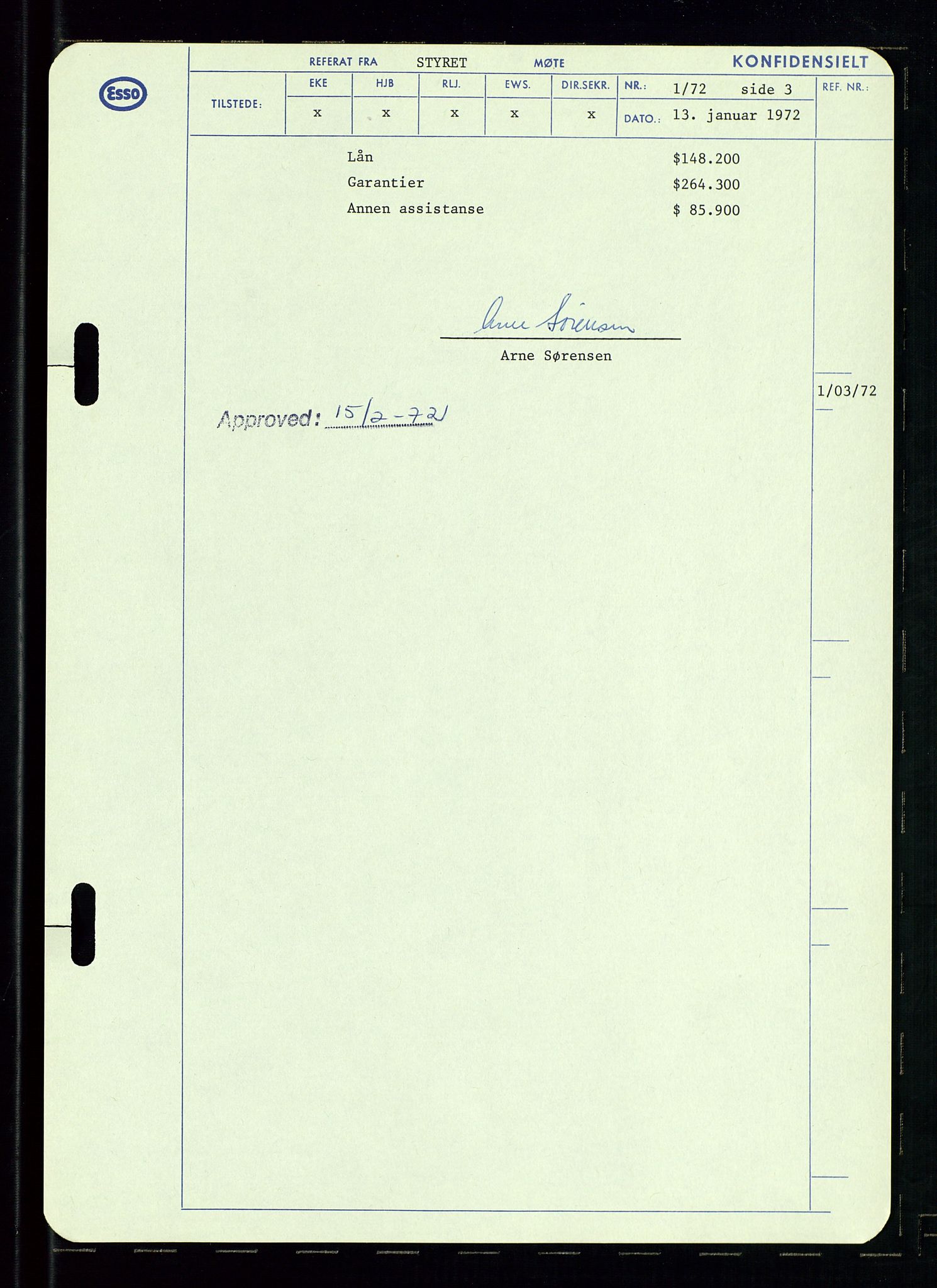 Pa 0982 - Esso Norge A/S, SAST/A-100448/A/Aa/L0003/0002: Den administrerende direksjon Board minutes (styrereferater) og Bedriftforsamlingsprotokoll / Den administrerende direksjon Board minutes (styrereferater), 1970-1974, s. 124