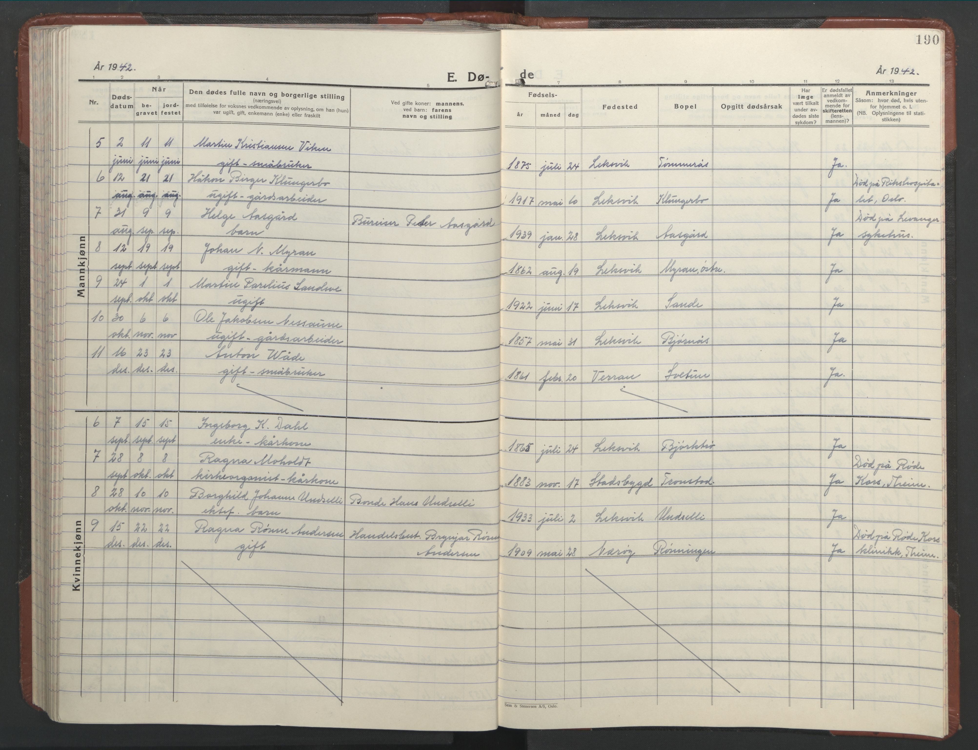 Ministerialprotokoller, klokkerbøker og fødselsregistre - Nord-Trøndelag, SAT/A-1458/701/L0019: Klokkerbok nr. 701C03, 1930-1953, s. 190