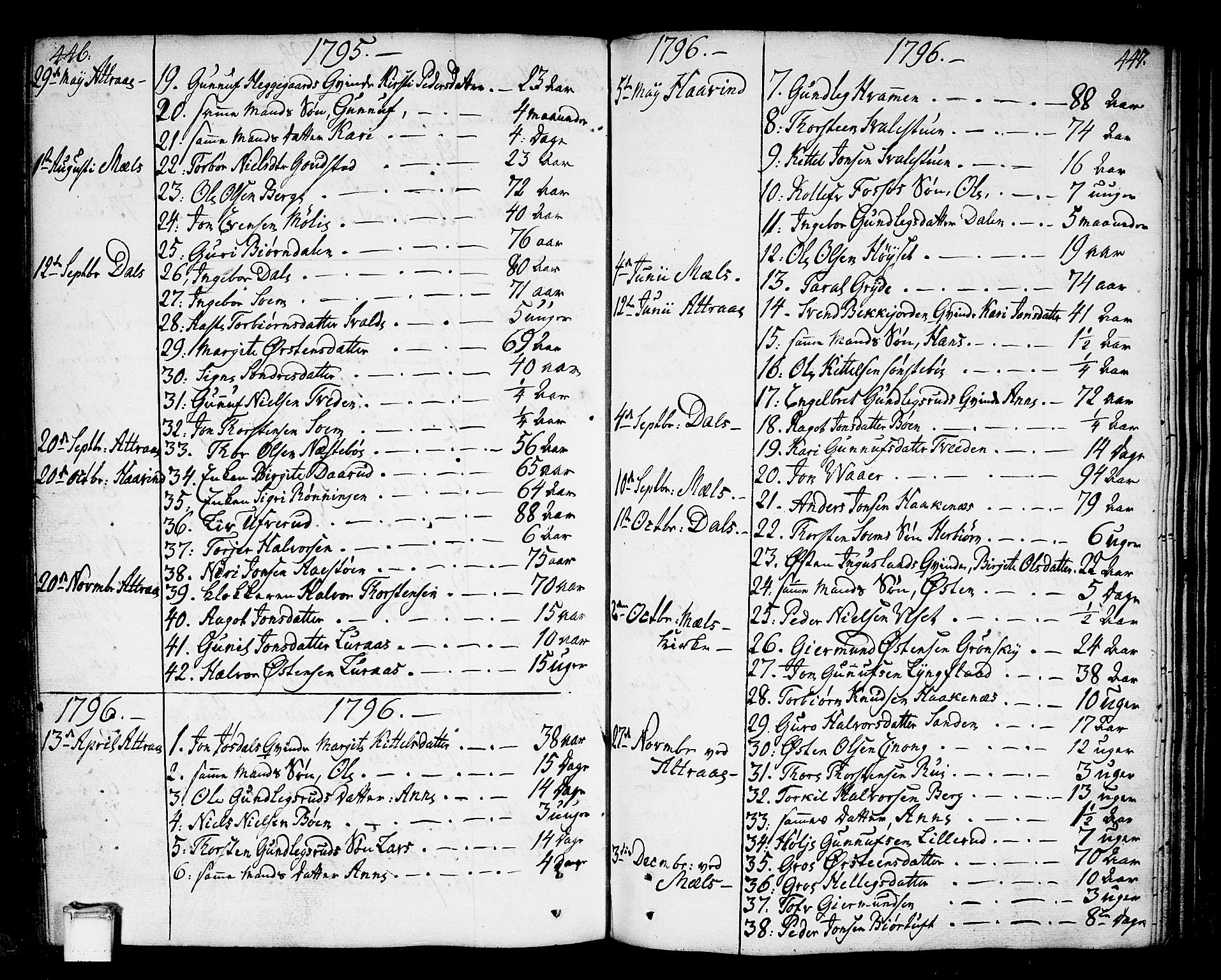 Tinn kirkebøker, AV/SAKO-A-308/F/Fa/L0002: Ministerialbok nr. I 2, 1757-1810, s. 446-447