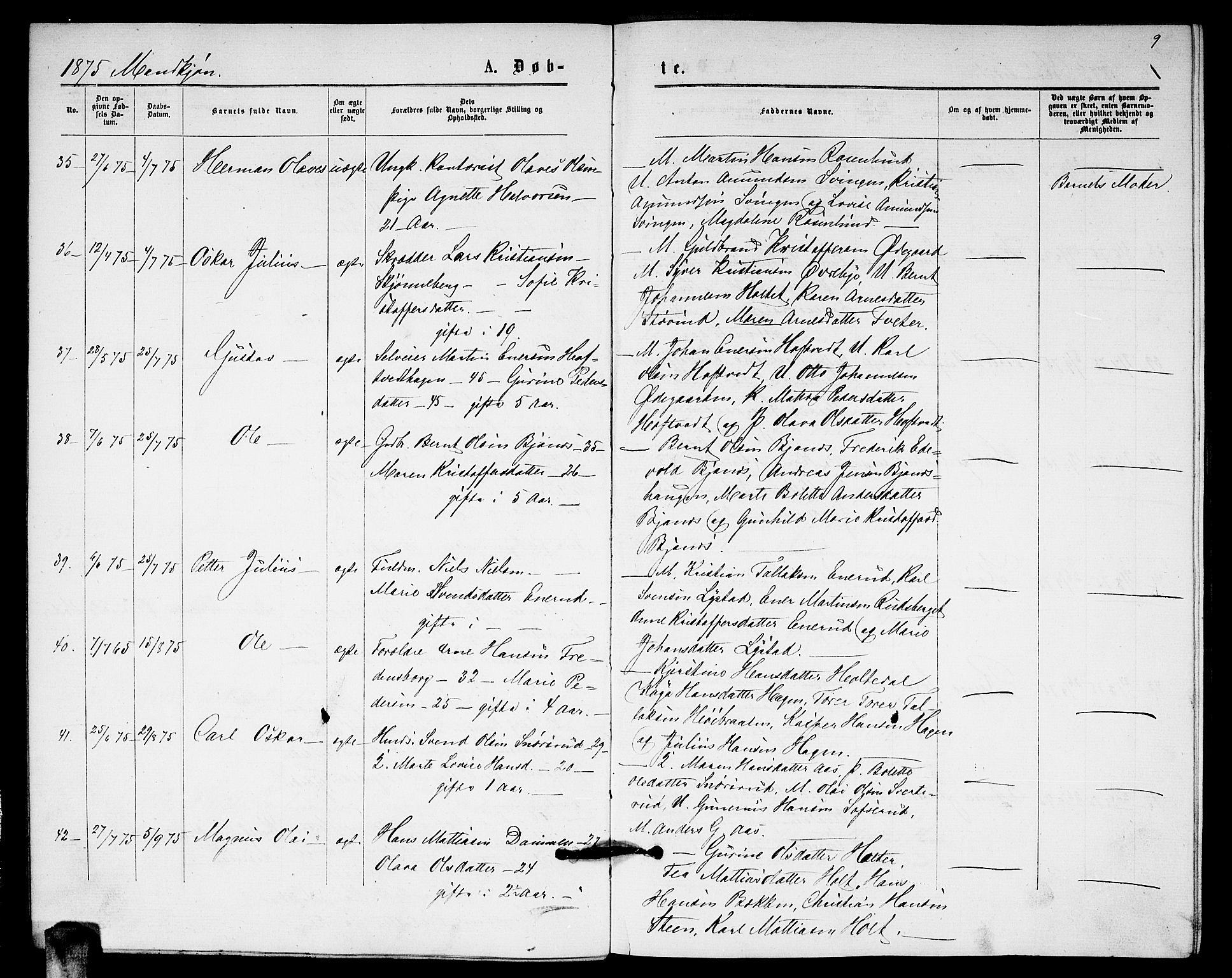 Fet prestekontor Kirkebøker, AV/SAO-A-10370a/G/Ga/L0005: Klokkerbok nr. I 5, 1875-1877, s. 9