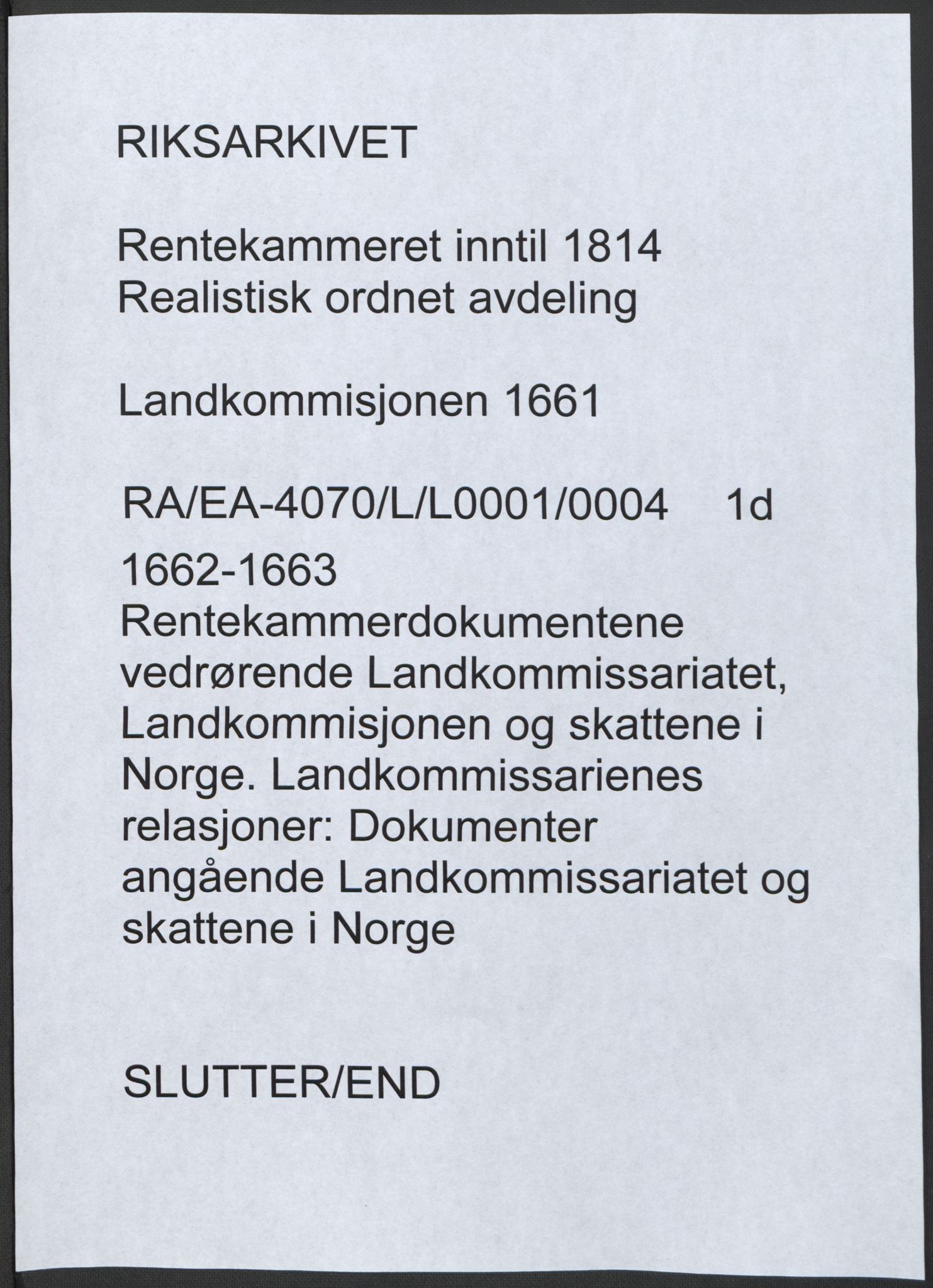 Rentekammeret inntil 1814, Realistisk ordnet avdeling, AV/RA-EA-4070/L/L0001/0004: Rentekammerdokumentene vedrørende Landkommissariatet, Landkommisjonen og skattene i Norge. Landkommissarienes relasjoner: / Dokumenter angående Landkommissariatet og skattene i Norge, 1662-1663