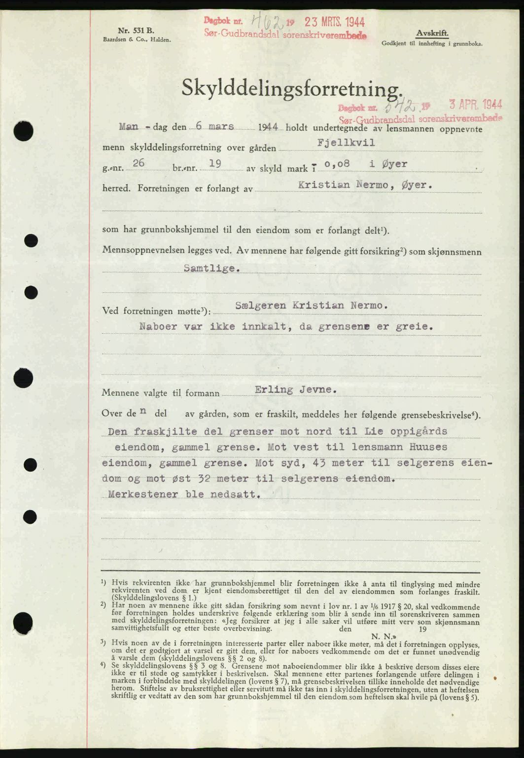 Sør-Gudbrandsdal tingrett, SAH/TING-004/H/Hb/Hbd/L0013: Pantebok nr. A13, 1944-1944, Dagboknr: 542/1944