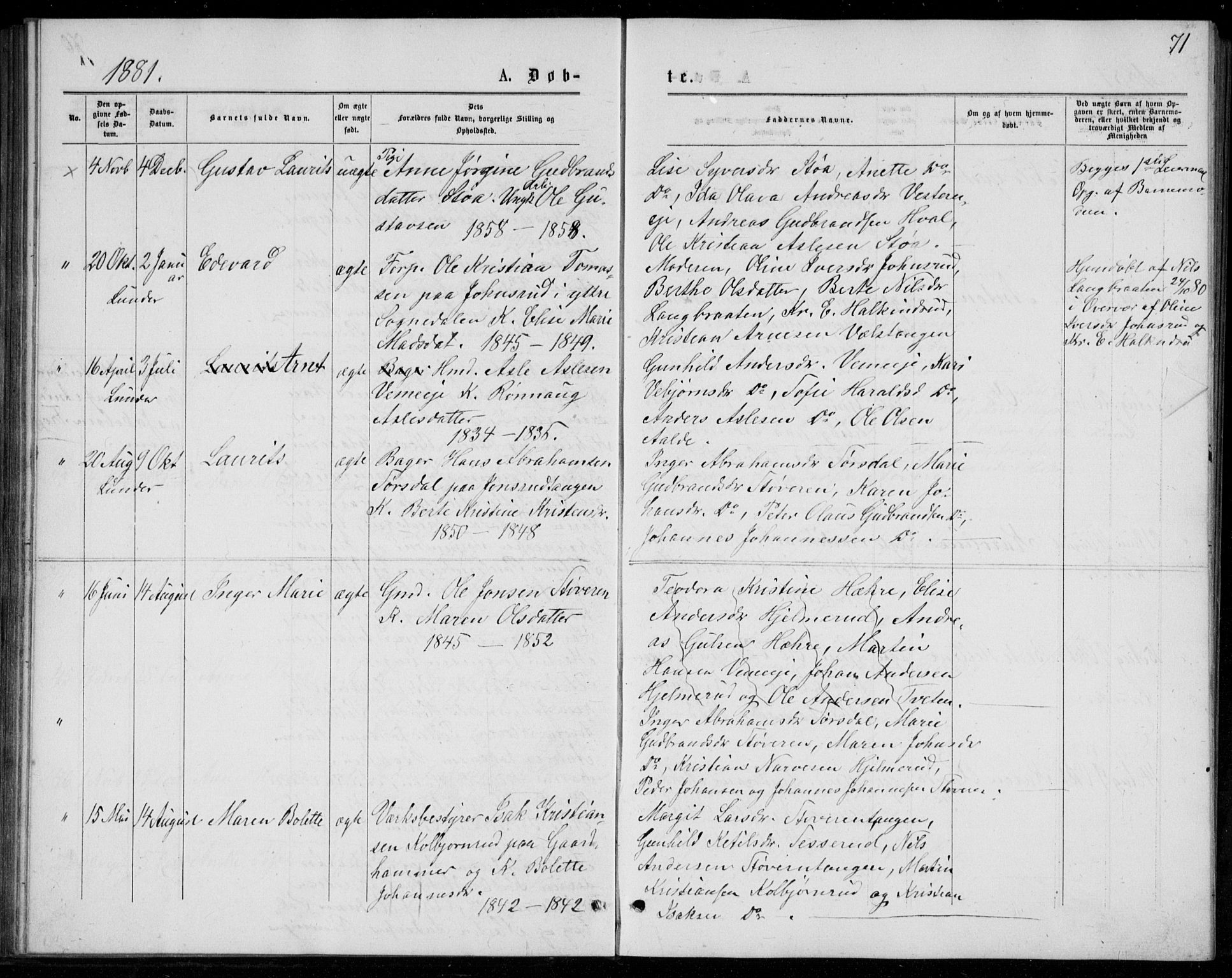 Norderhov kirkebøker, AV/SAKO-A-237/G/Ga/L0007: Klokkerbok nr. I 7, 1877-1887, s. 71