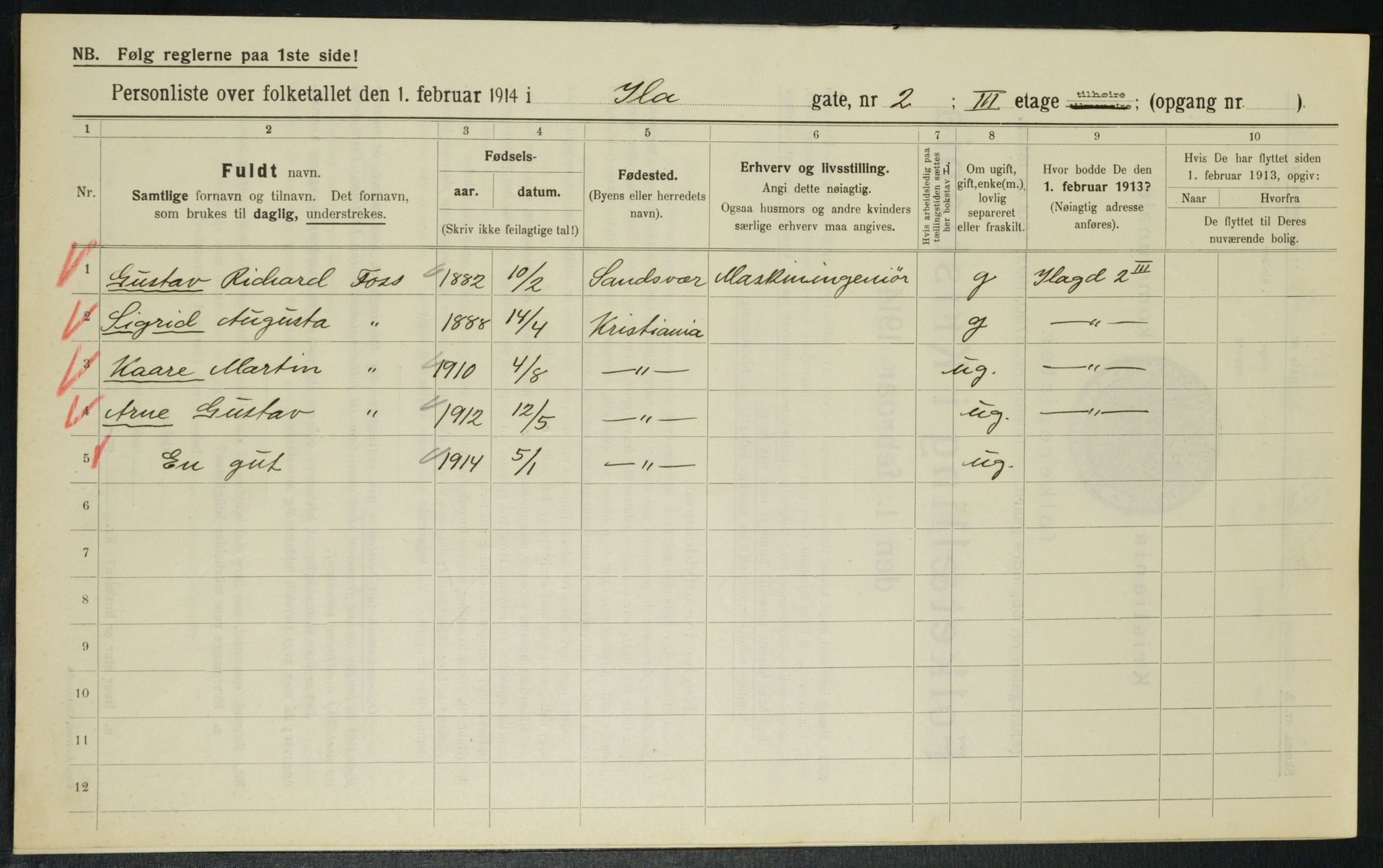 OBA, Kommunal folketelling 1.2.1914 for Kristiania, 1914, s. 43197