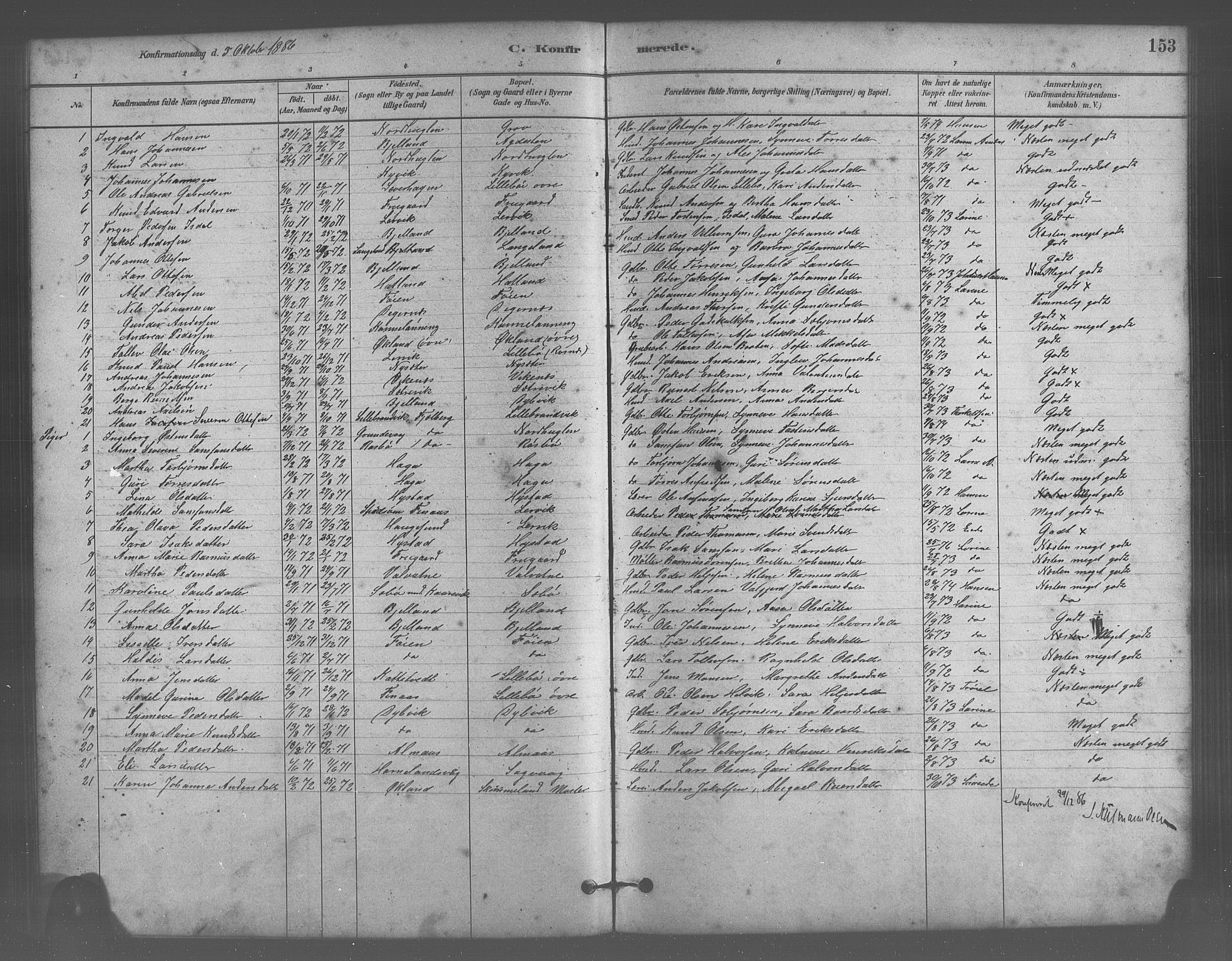 Stord sokneprestembete, AV/SAB-A-78201/H/Hab: Klokkerbok nr. A 2, 1879-1909, s. 153