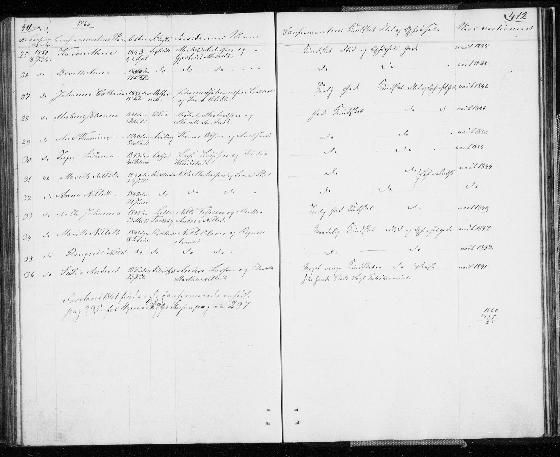 Skjervøy sokneprestkontor, SATØ/S-1300/H/Ha/Hab/L0003klokker: Klokkerbok nr. 3, 1849-1861, s. 411-412