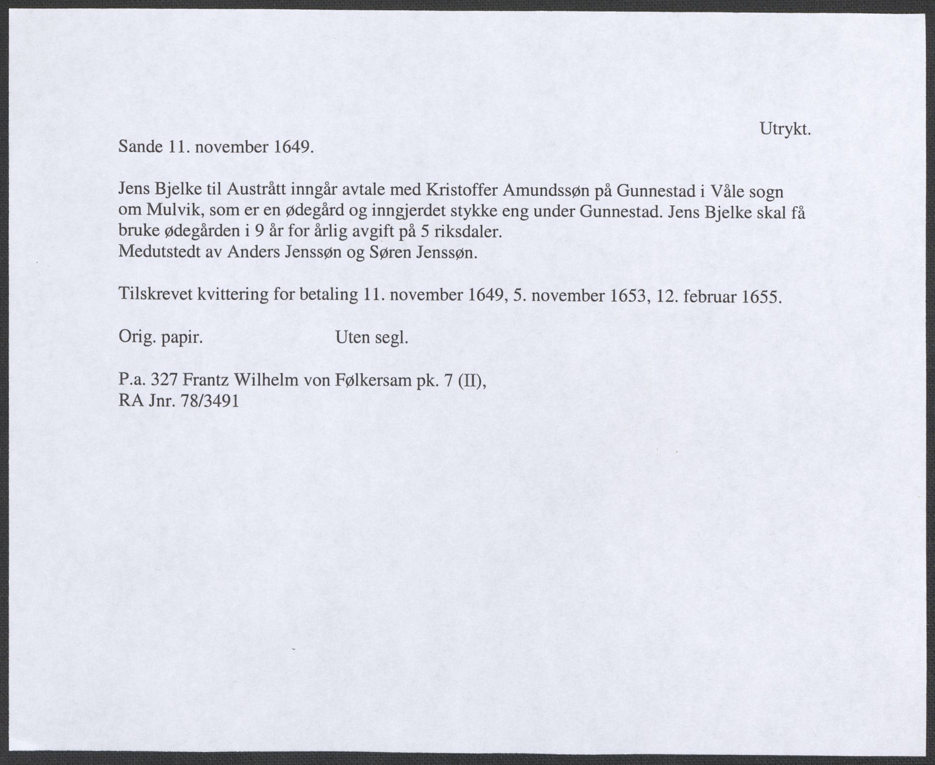 Riksarkivets diplomsamling, RA/EA-5965/F12/L0005: Pk. 7 (II), 1613-1721, s. 28
