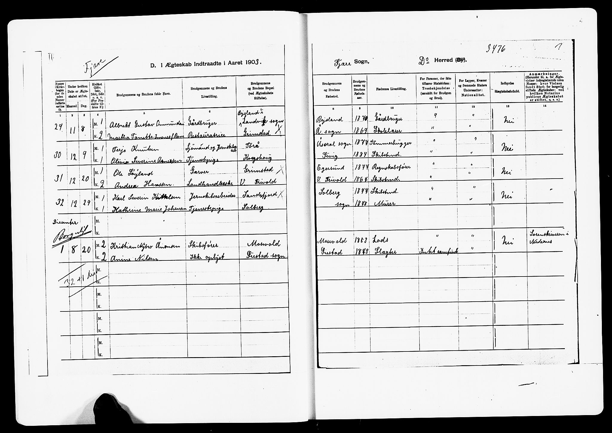 Fjære sokneprestkontor, AV/SAK-1111-0011/F/Fa/L0003: Ministerialbok nr. A 3.1, 1903-1920, s. 4