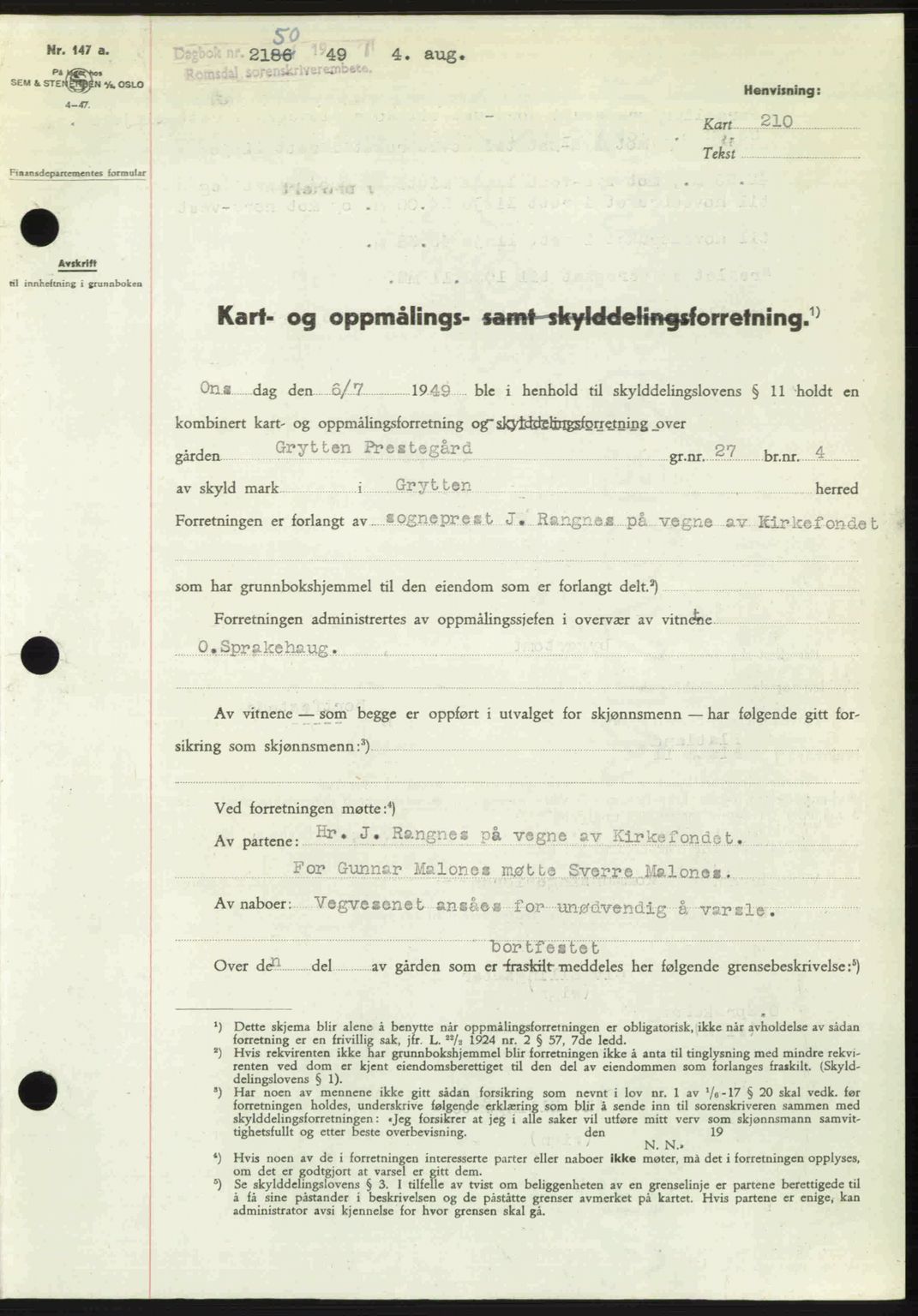 Romsdal sorenskriveri, SAT/A-4149/1/2/2C: Pantebok nr. A30, 1949-1949, Dagboknr: 2150/1949