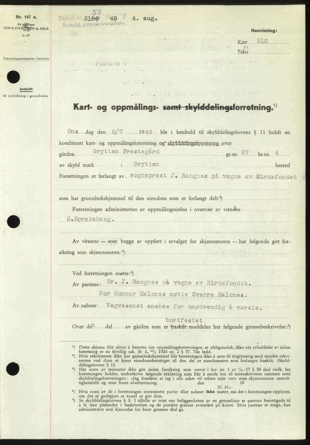 Romsdal sorenskriveri, AV/SAT-A-4149/1/2/2C: Pantebok nr. A30, 1949-1949, Dagboknr: 2150/1949