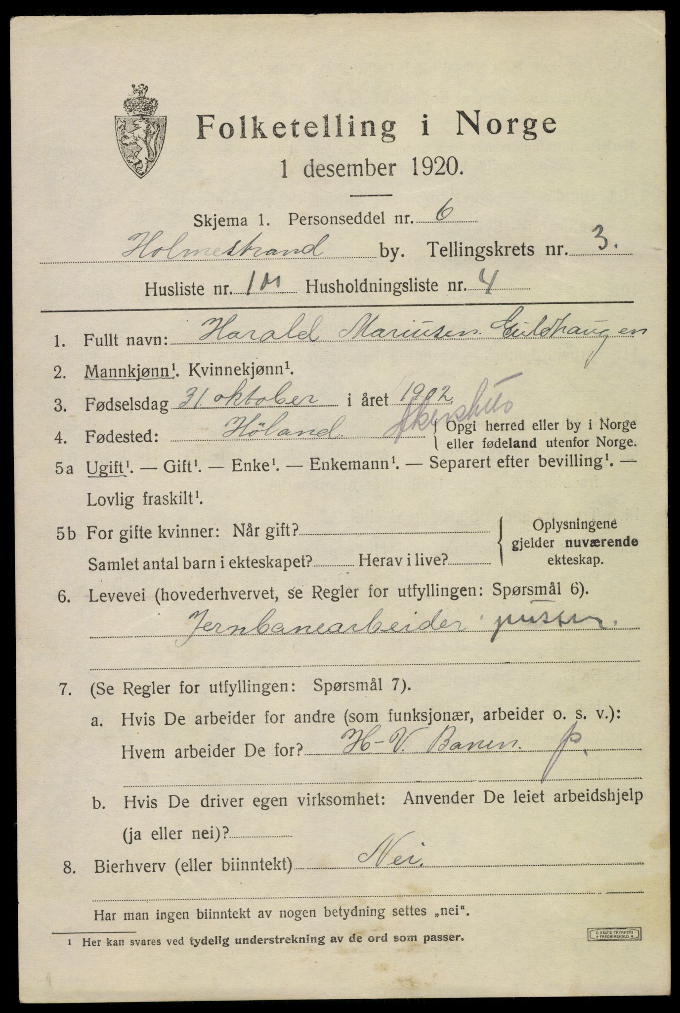 SAKO, Folketelling 1920 for 0702 Holmestrand kjøpstad, 1920, s. 4150