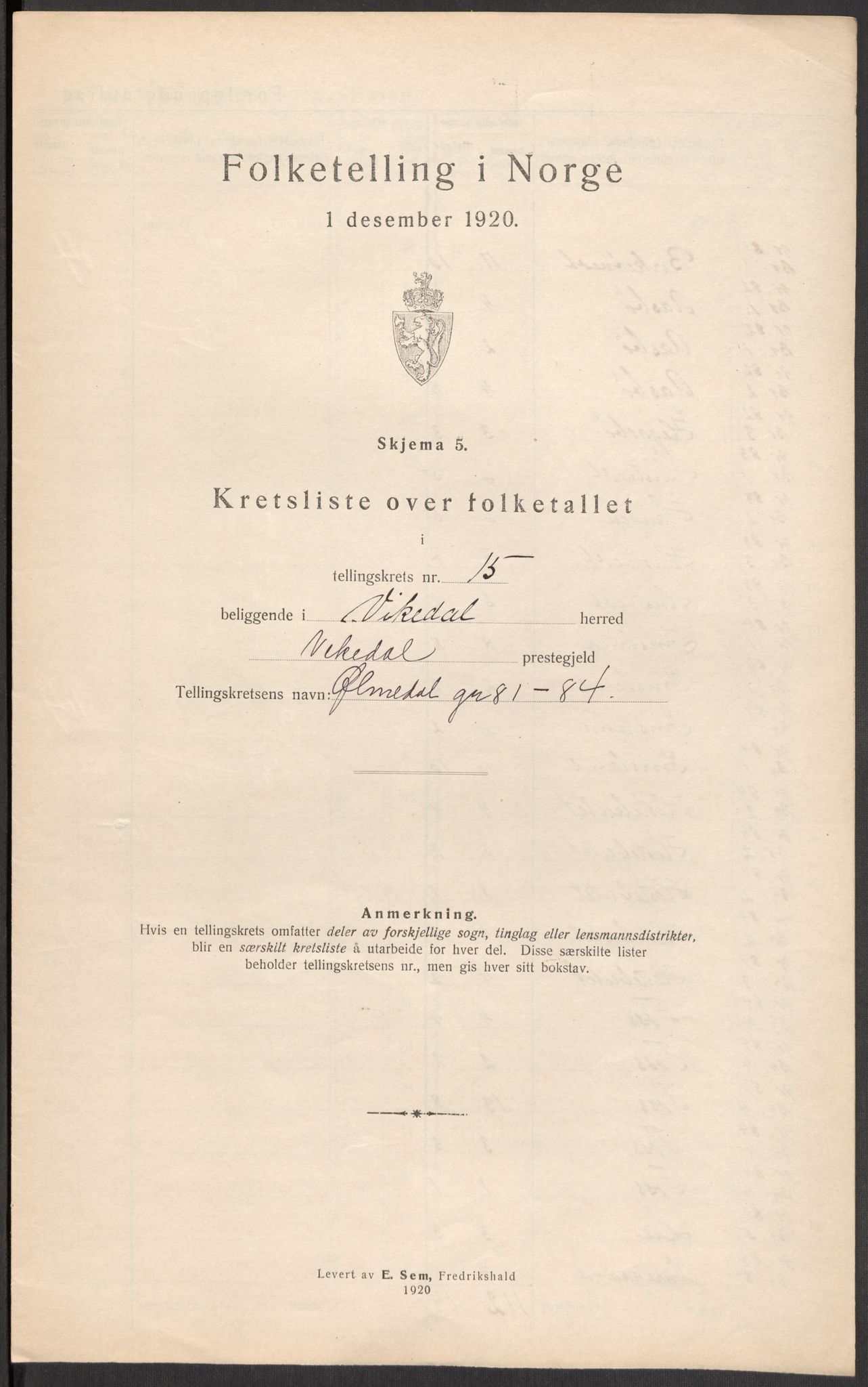 SAST, Folketelling 1920 for 1157 Vikedal herred, 1920, s. 114
