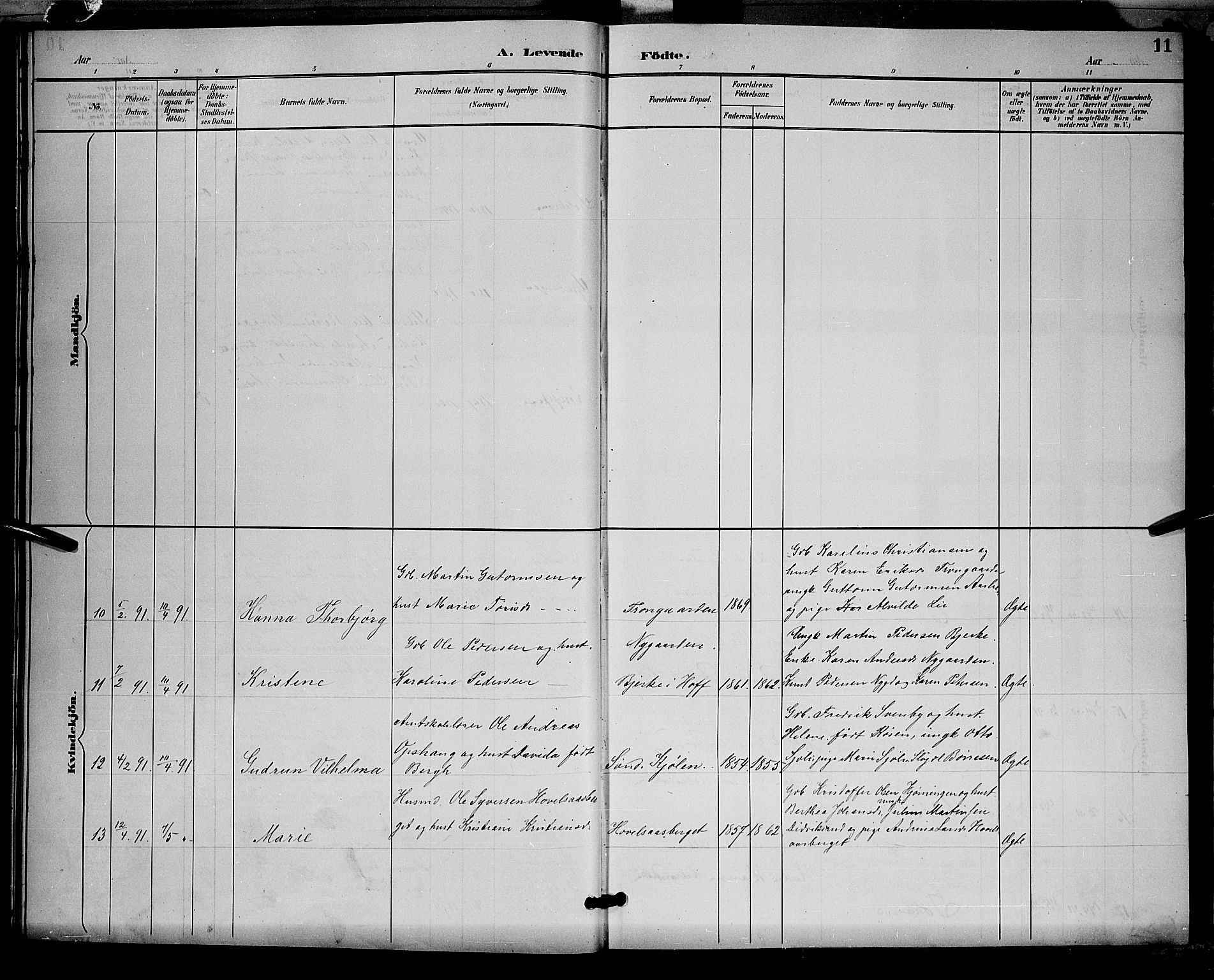 Åsnes prestekontor, AV/SAH-PREST-042/H/Ha/Hab/L0001: Klokkerbok nr. 1, 1890-1891, s. 11