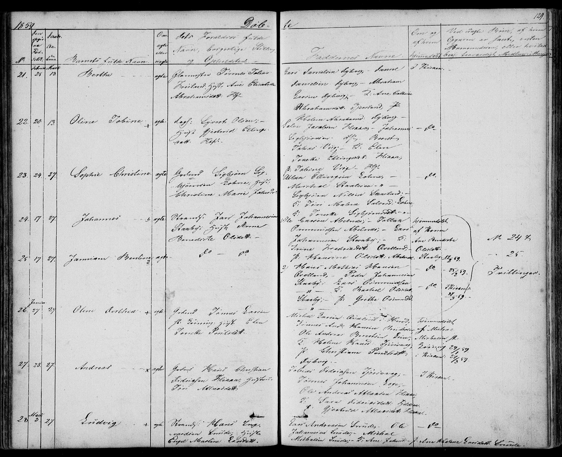 Flekkefjord sokneprestkontor, AV/SAK-1111-0012/F/Fb/Fbc/L0005: Klokkerbok nr. B 5, 1846-1866, s. 129