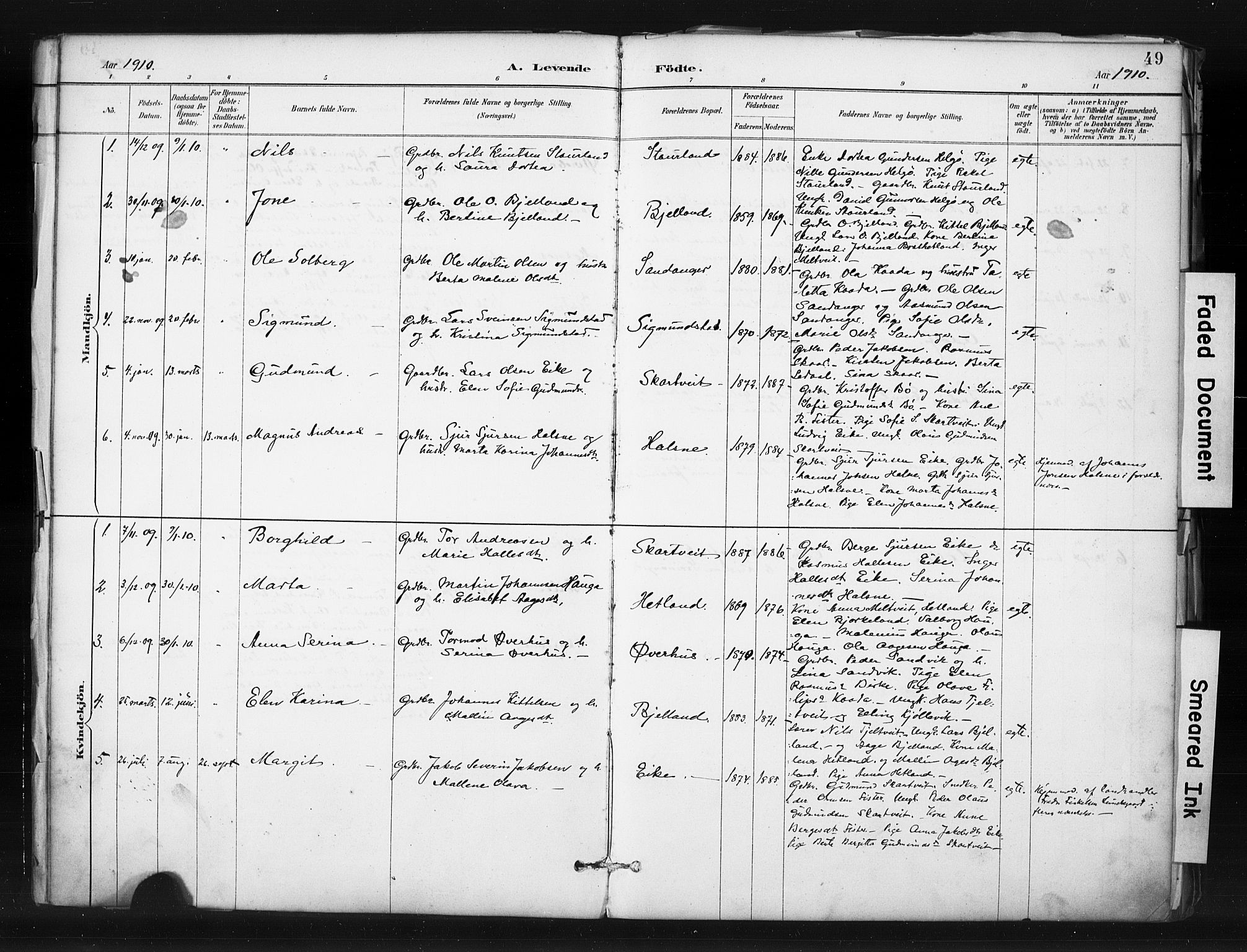 Hjelmeland sokneprestkontor, AV/SAST-A-101843/01/IV/L0015: Ministerialbok nr. A 15, 1887-1910, s. 49