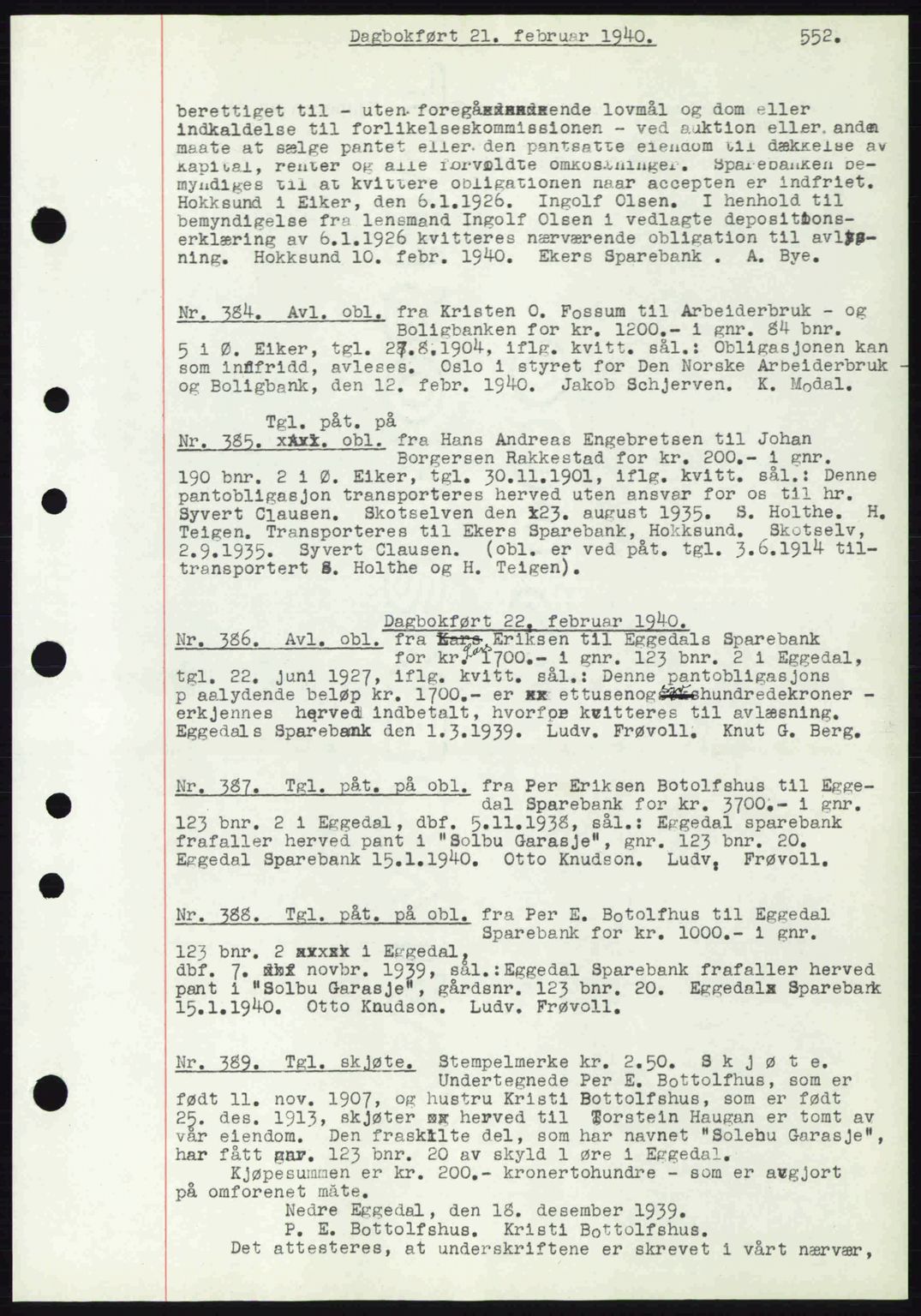 Eiker, Modum og Sigdal sorenskriveri, SAKO/A-123/G/Ga/Gab/L0041: Pantebok nr. A11, 1939-1940, Dagboknr: 384/1940