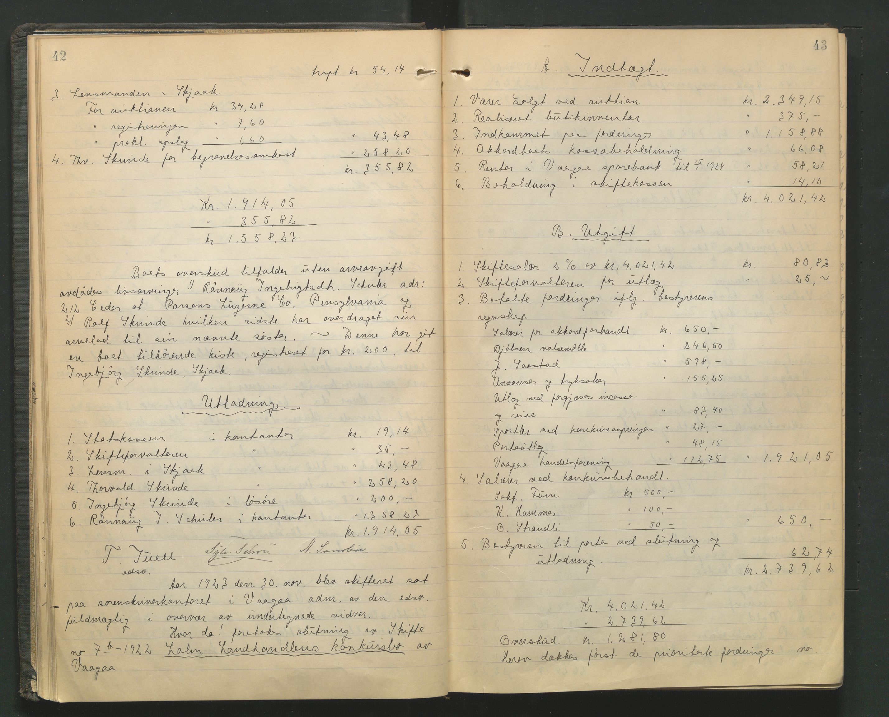 Nord-Gudbrandsdal tingrett, AV/SAH-TING-002/J/Jd/L0006: Skifteutlodningsprotokoll, 1923-1928, s. 42-43