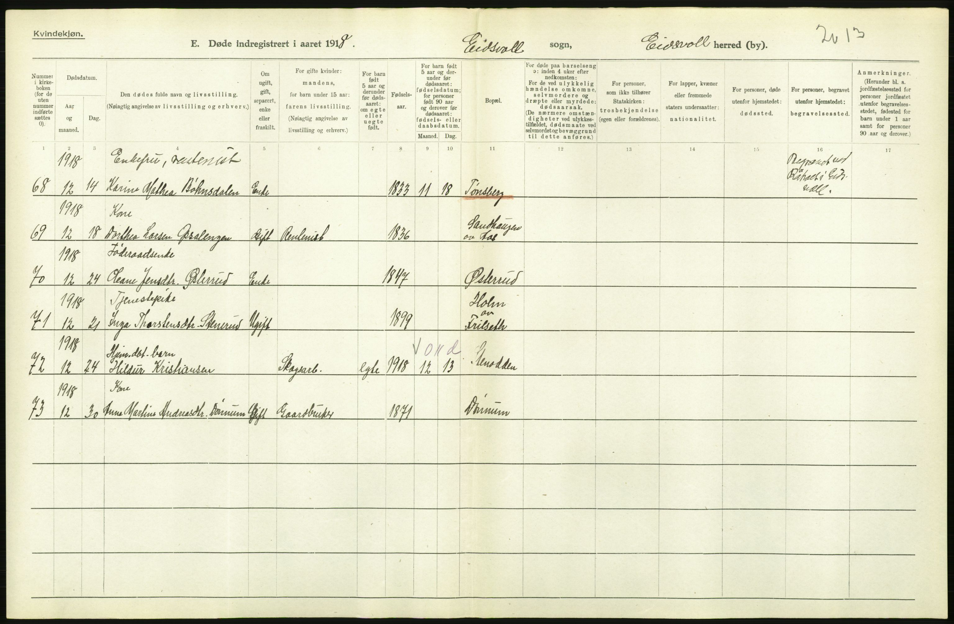 Statistisk sentralbyrå, Sosiodemografiske emner, Befolkning, RA/S-2228/D/Df/Dfb/Dfbh/L0006: Akershus fylke: Døde. Bygder og byer., 1918, s. 638