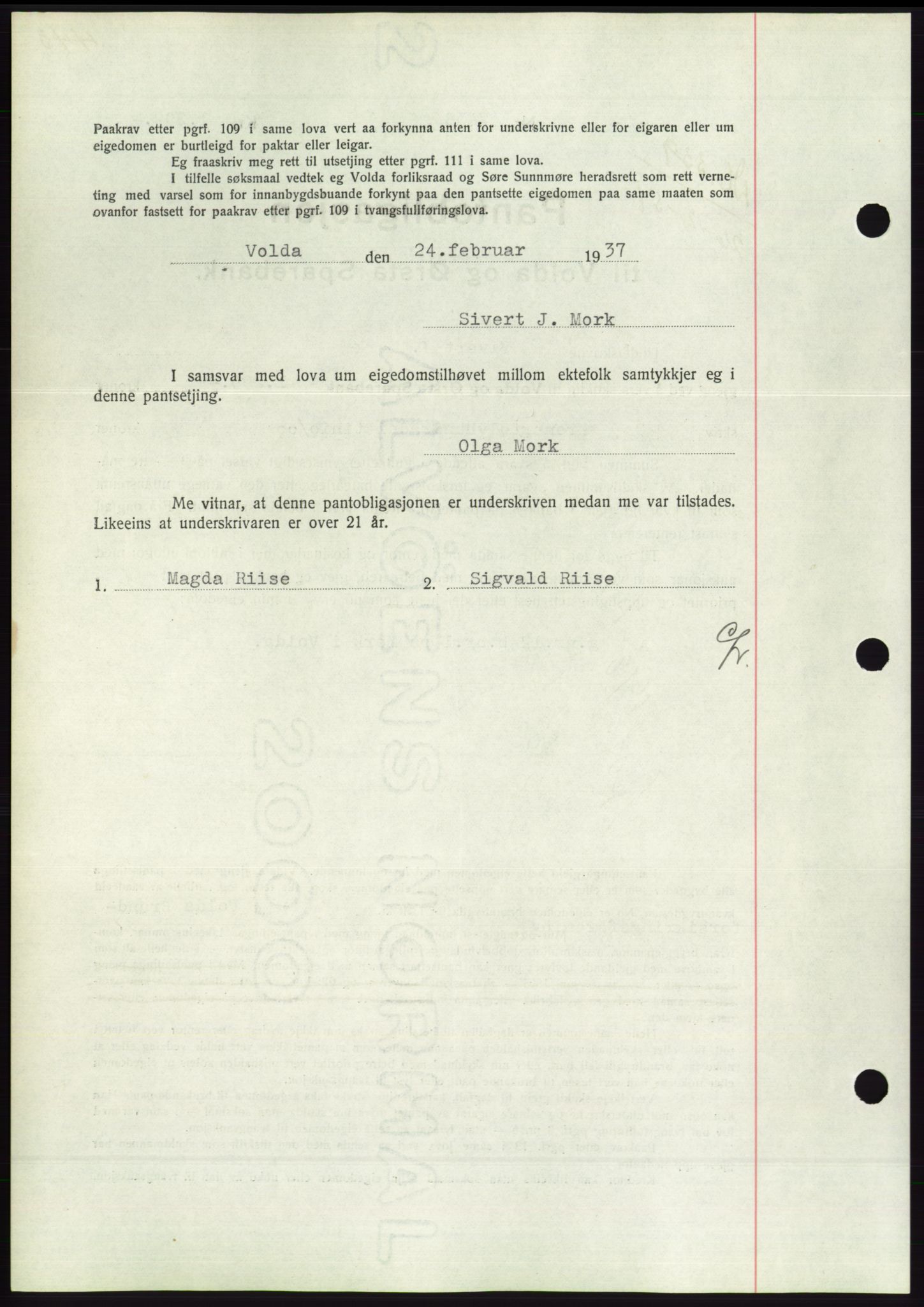 Søre Sunnmøre sorenskriveri, AV/SAT-A-4122/1/2/2C/L0062: Pantebok nr. 56, 1936-1937, Dagboknr: 339/1937