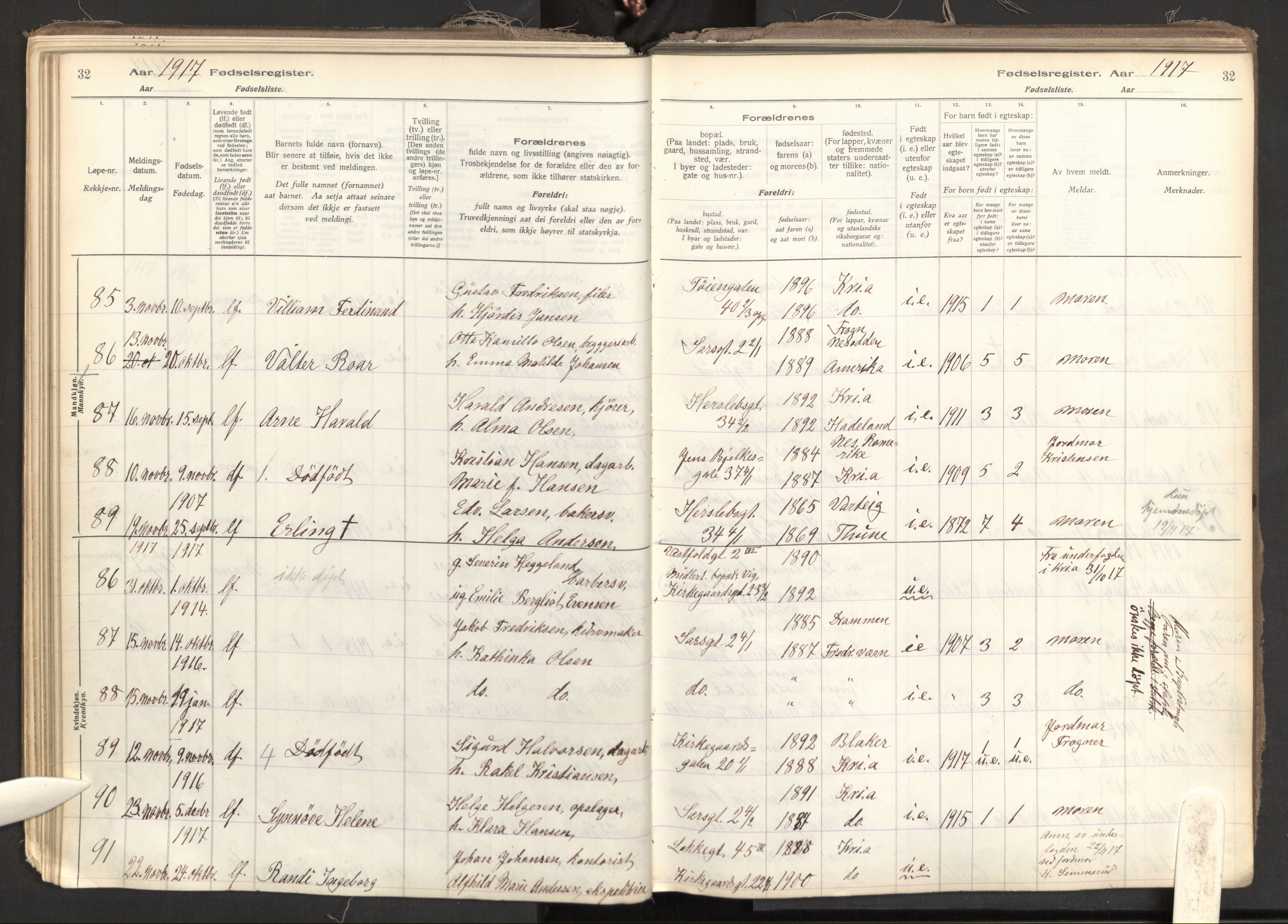 Tøyen prestekontor Kirkebøker, AV/SAO-A-10167a/J/Ja/L0001: Fødselsregister nr. 1, 1916-1944, s. 32