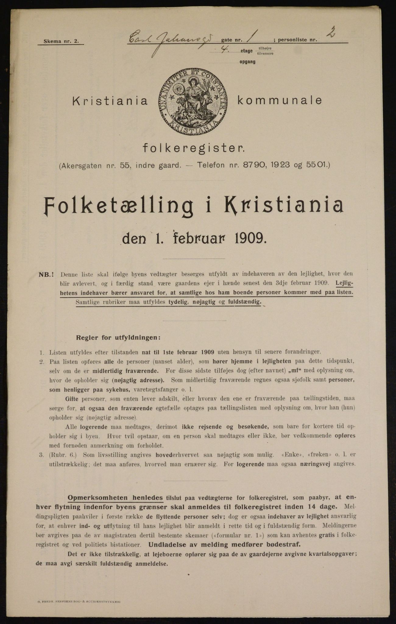 OBA, Kommunal folketelling 1.2.1909 for Kristiania kjøpstad, 1909, s. 44415