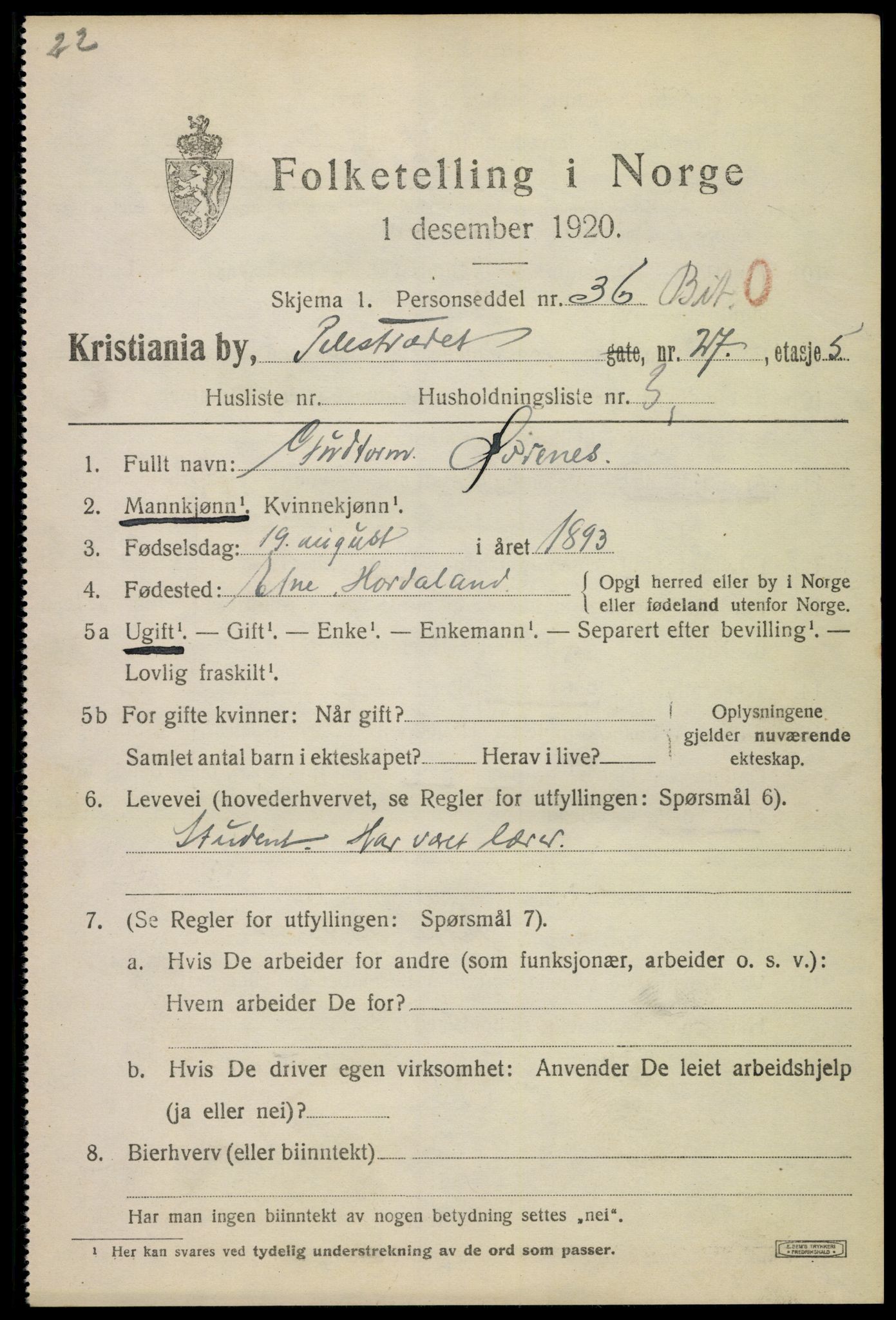 SAO, Folketelling 1920 for 0301 Kristiania kjøpstad, 1920, s. 447535