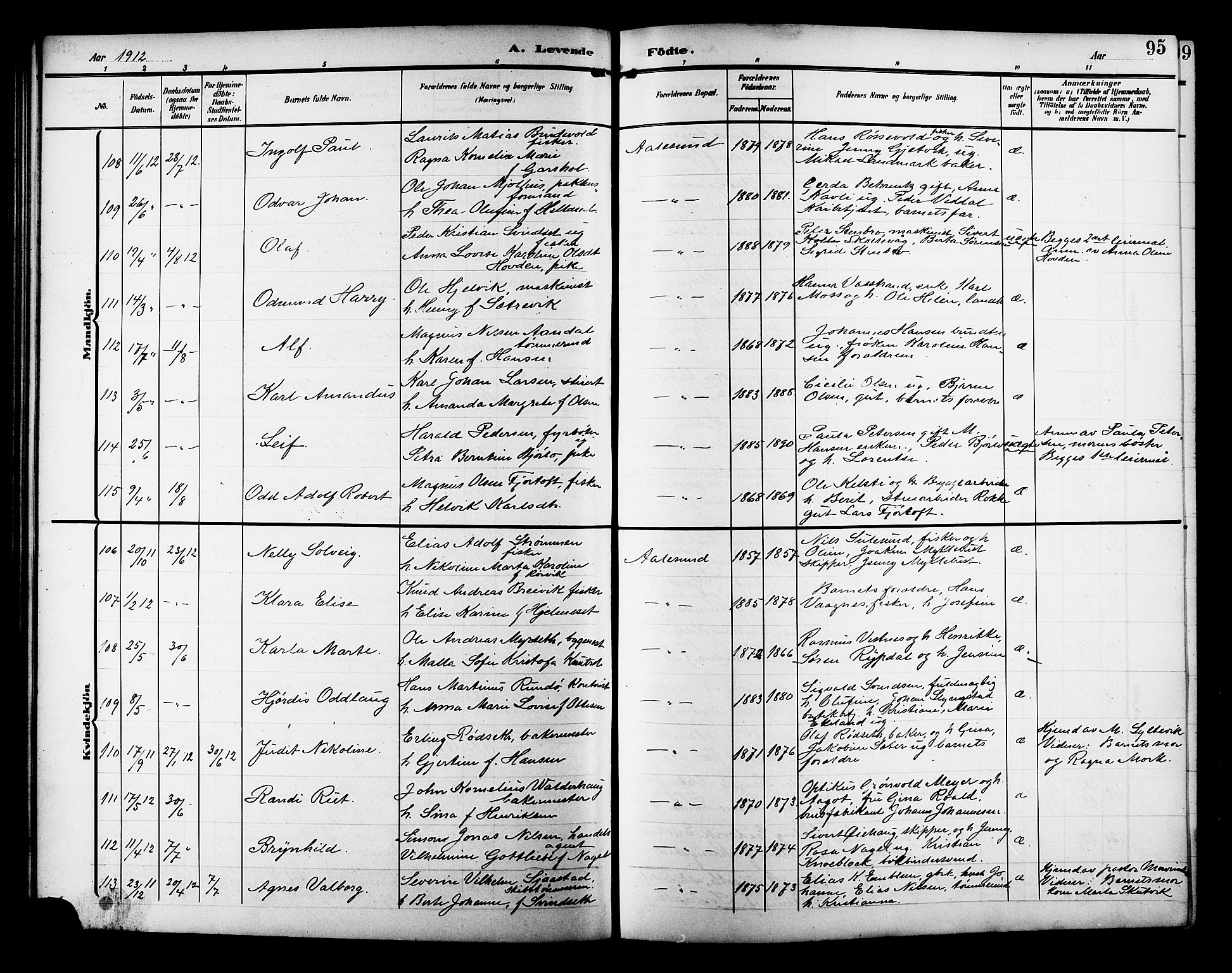 Ministerialprotokoller, klokkerbøker og fødselsregistre - Møre og Romsdal, AV/SAT-A-1454/529/L0471: Klokkerbok nr. 529C08, 1909-1921, s. 95