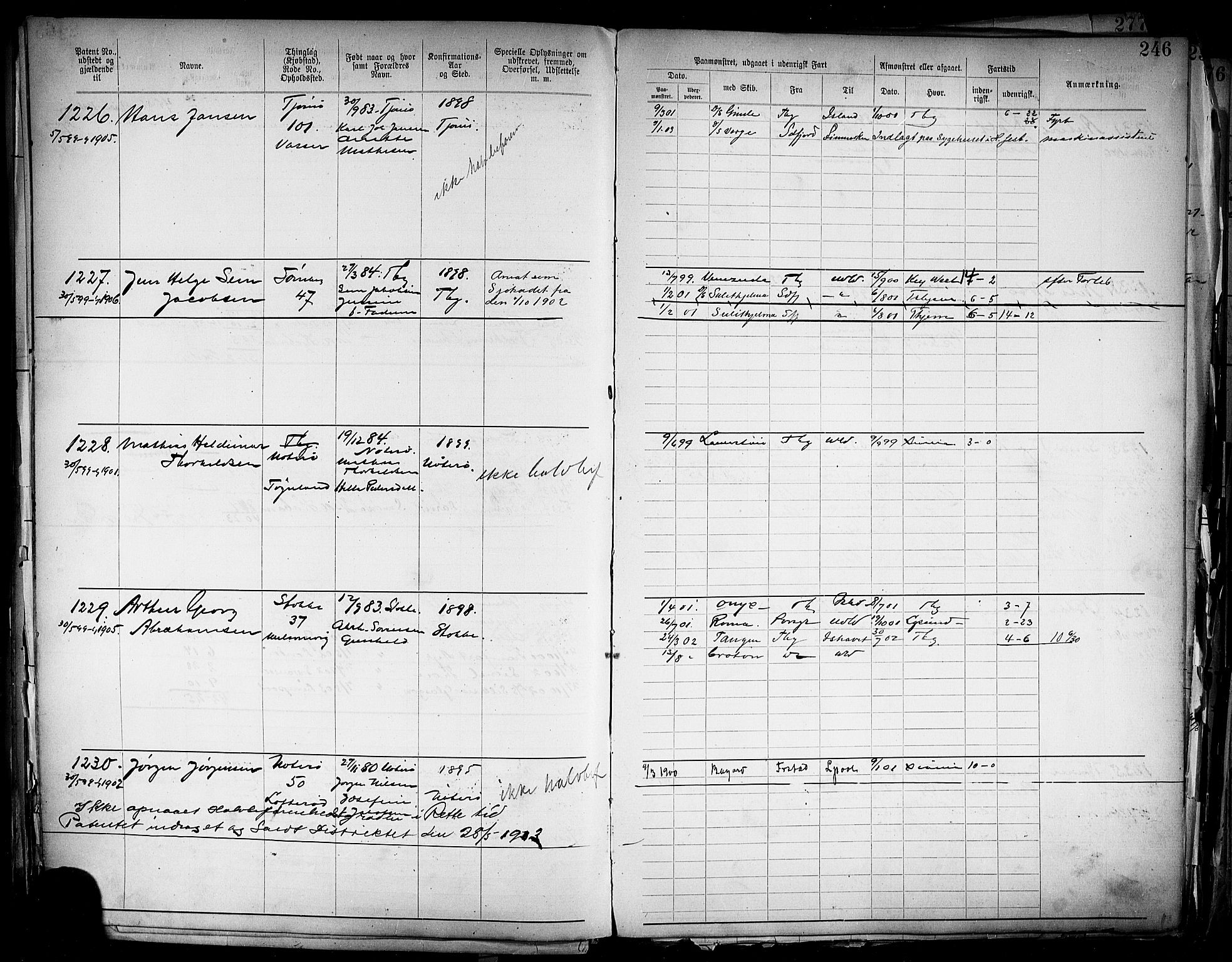 Tønsberg innrulleringskontor, AV/SAKO-A-786/F/Fb/L0004: Annotasjonsrulle Patent nr. 1-2400, 1892-1904, s. 212