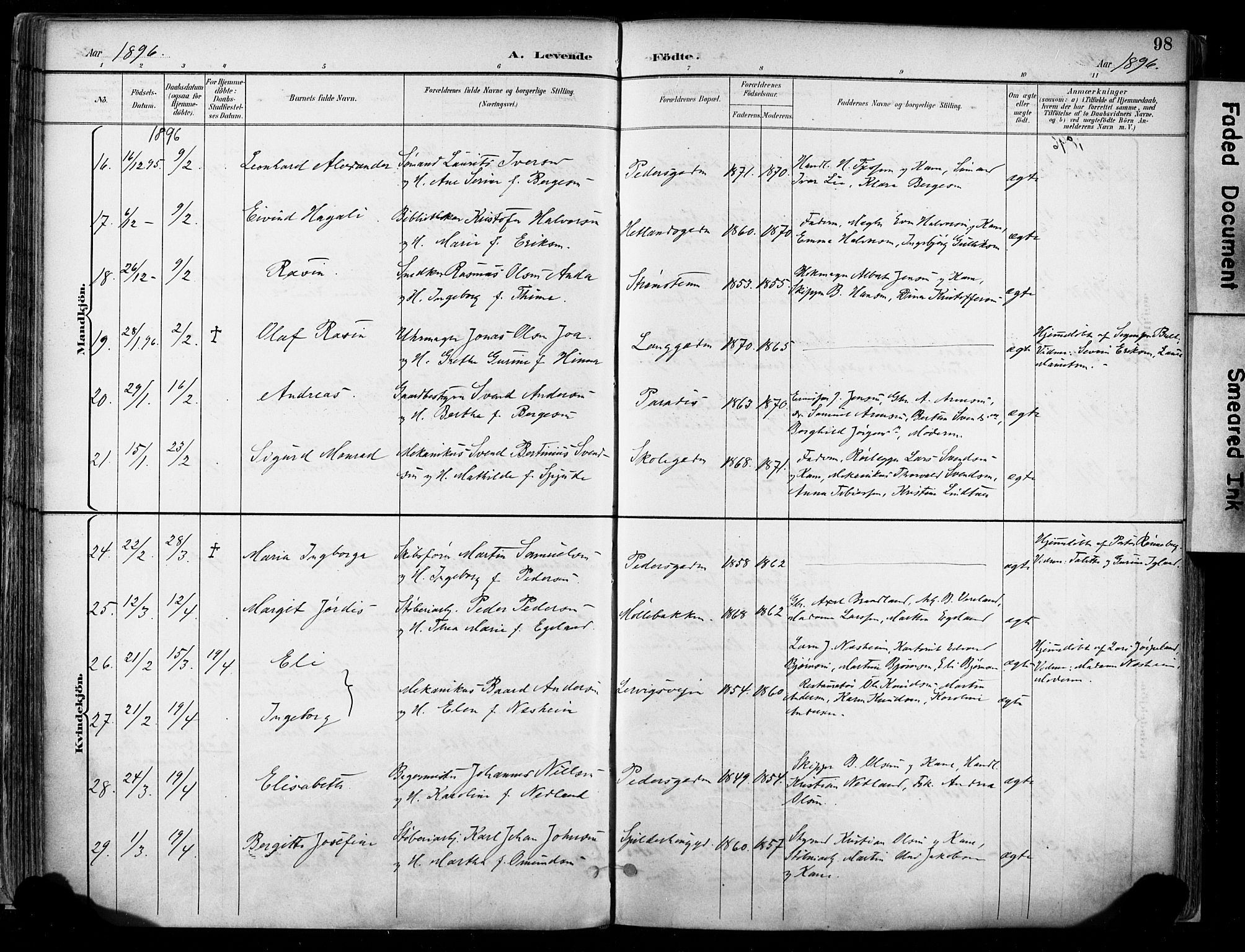St. Johannes sokneprestkontor, AV/SAST-A-101814/001/30/30BA/L0004: Ministerialbok nr. A 4, 1891-1899, s. 98