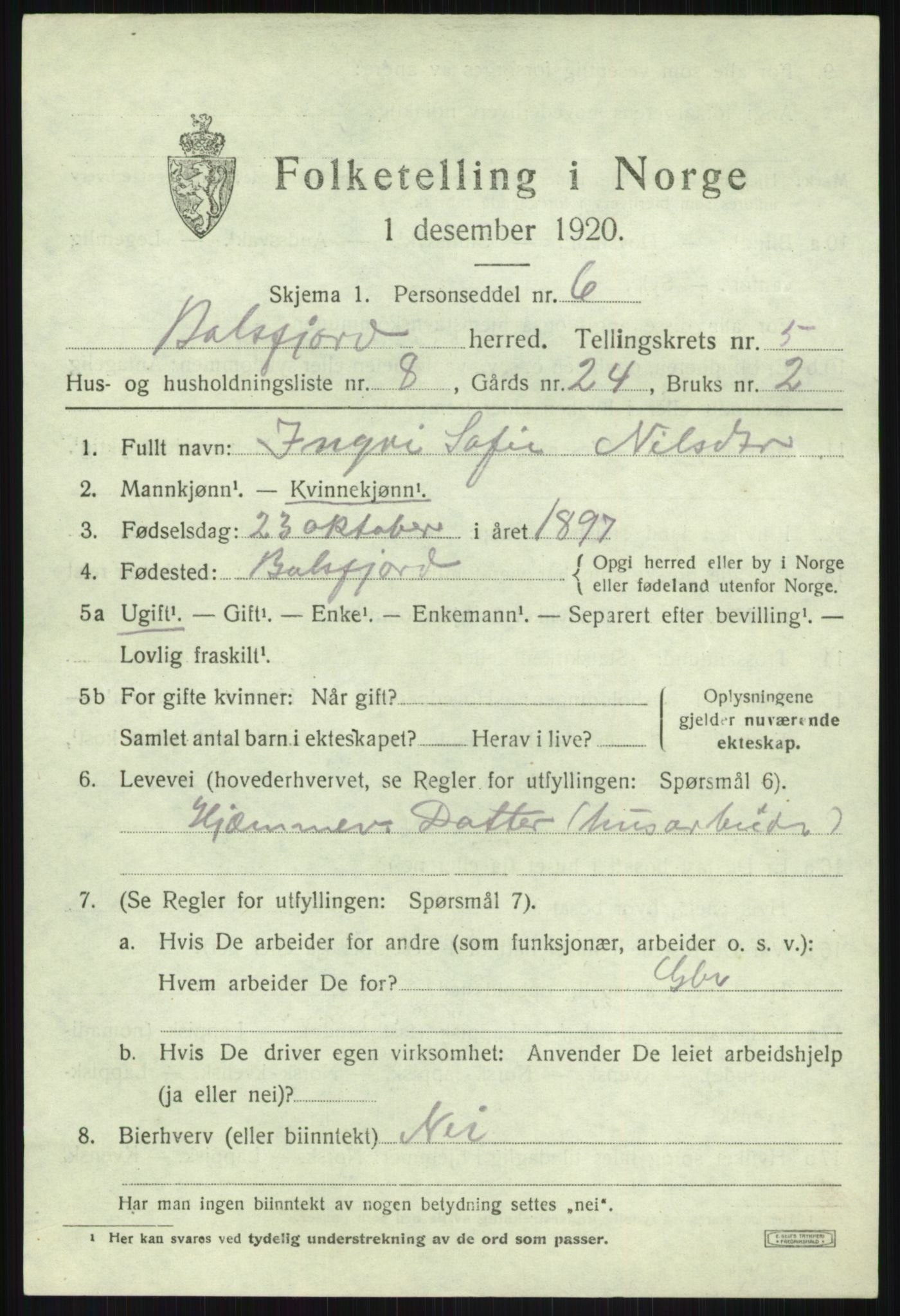 SATØ, Folketelling 1920 for 1933 Balsfjord herred, 1920, s. 3210