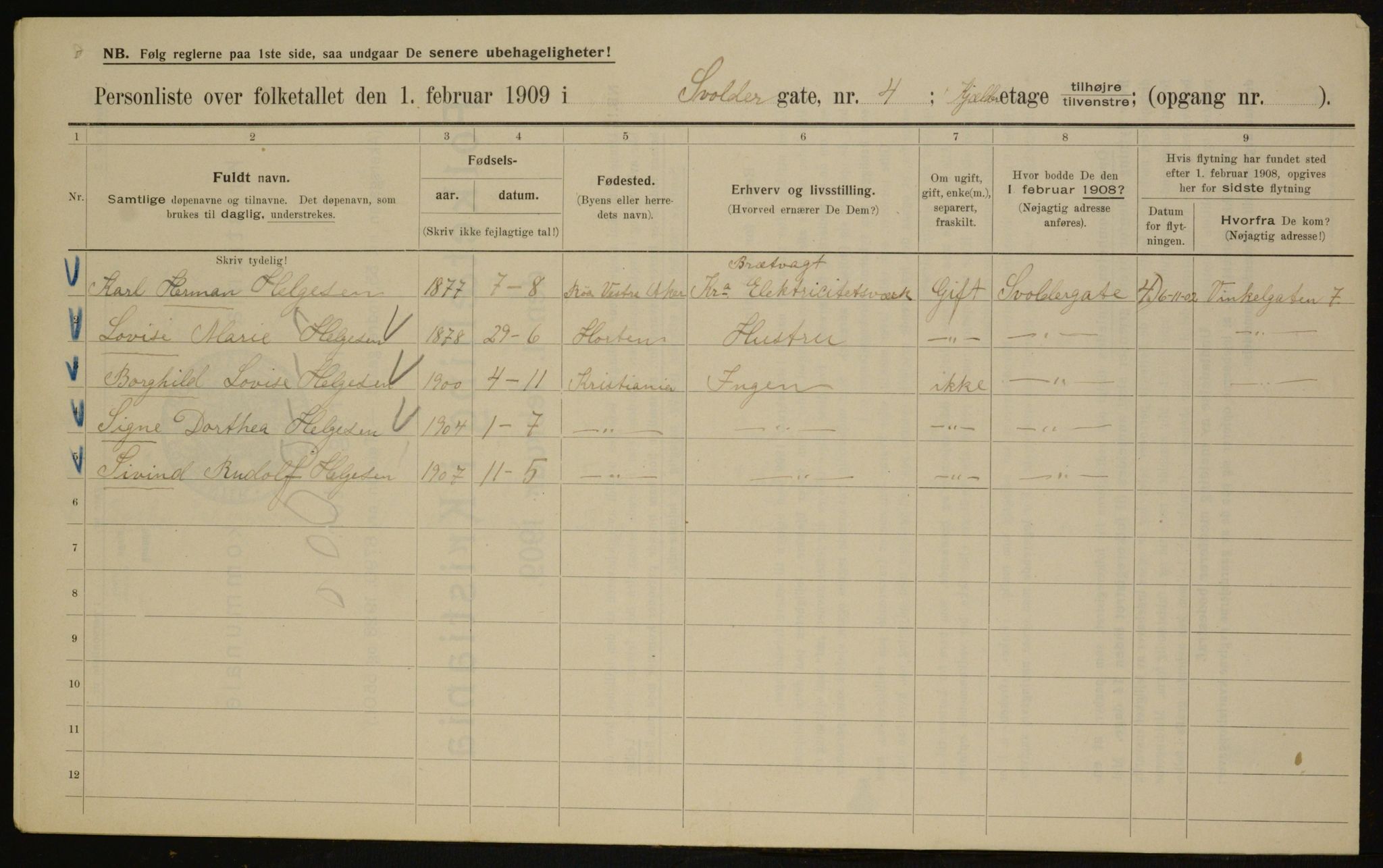 OBA, Kommunal folketelling 1.2.1909 for Kristiania kjøpstad, 1909, s. 96076