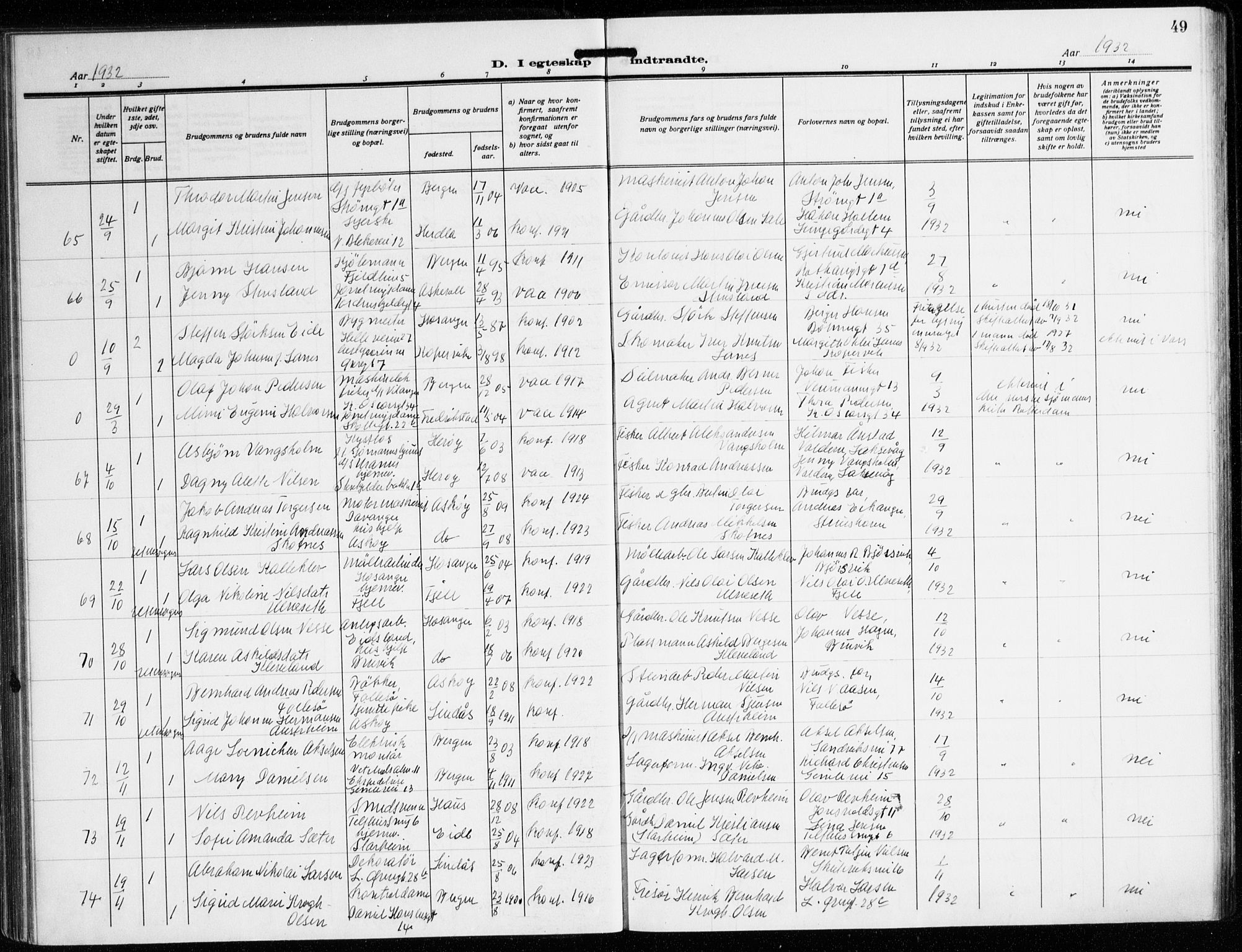 Korskirken sokneprestembete, AV/SAB-A-76101/H/Hab: Klokkerbok nr. D 5, 1926-1944, s. 49