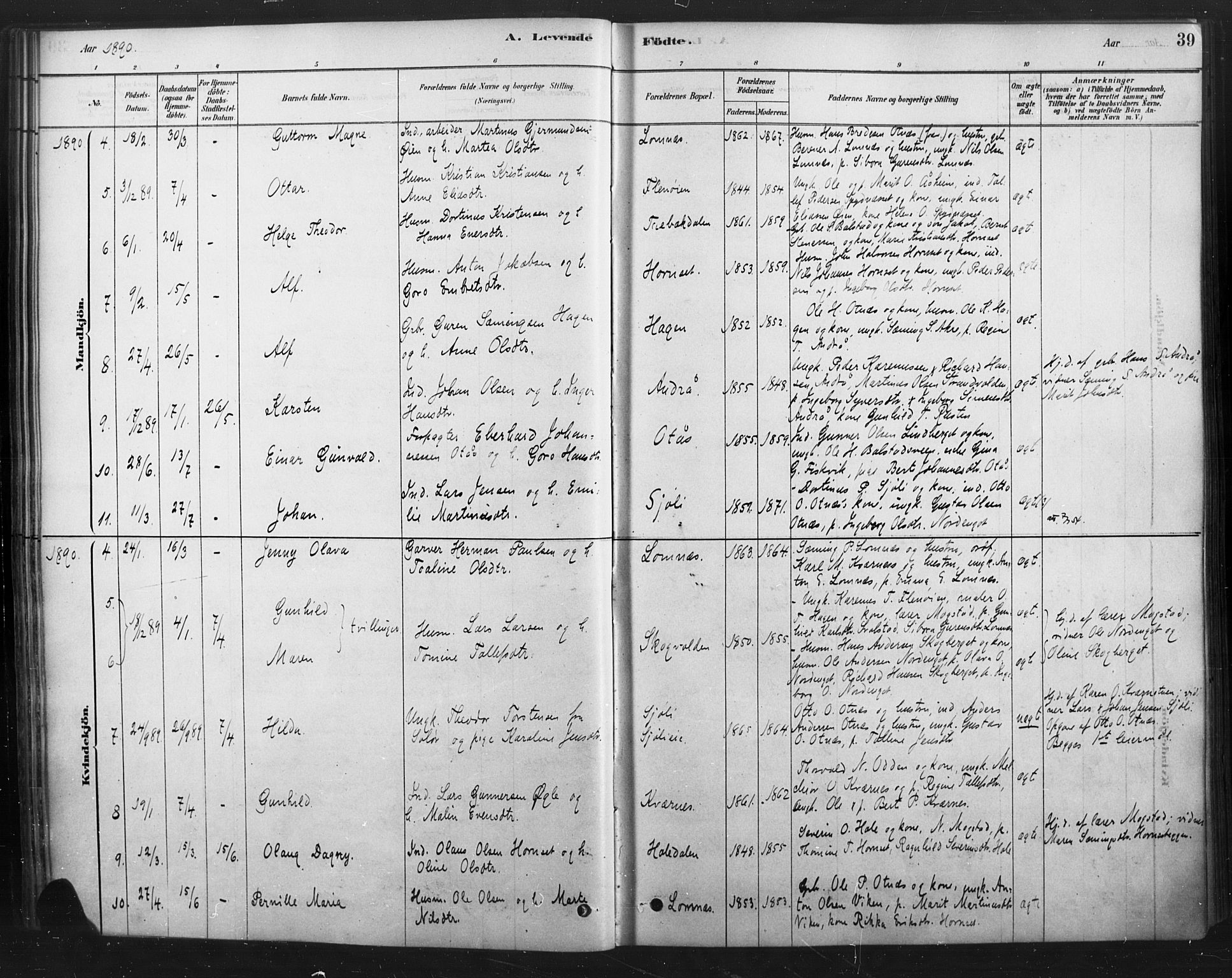 Rendalen prestekontor, AV/SAH-PREST-054/H/Ha/Haa/L0010: Ministerialbok nr. 10, 1878-1901, s. 39