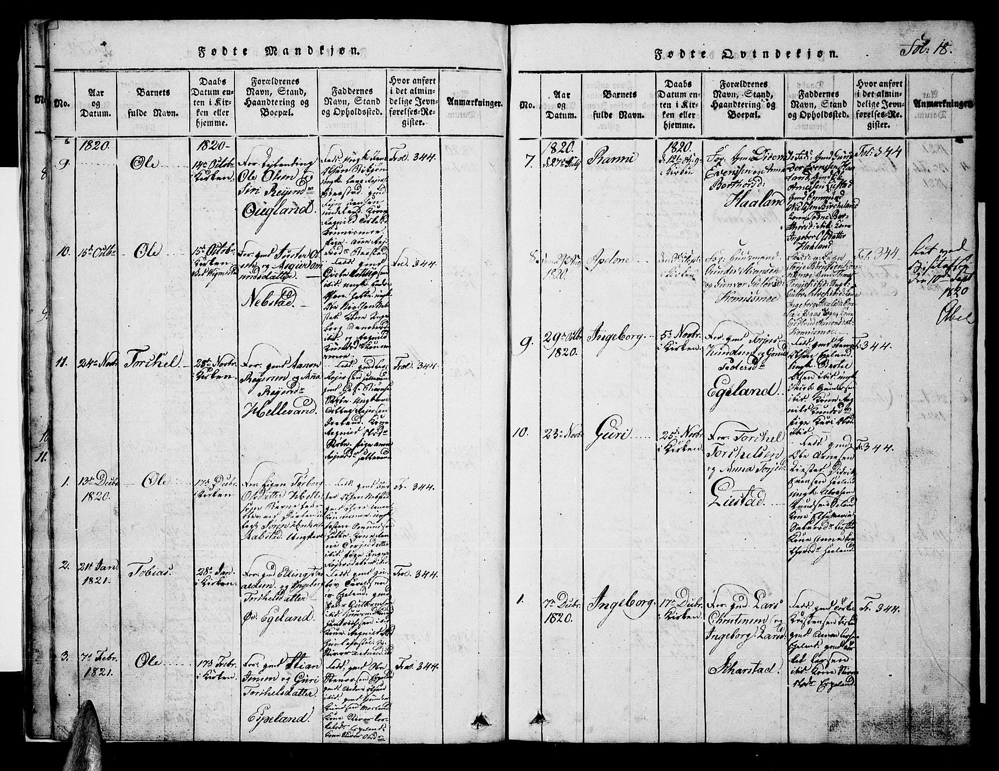 Nord-Audnedal sokneprestkontor, SAK/1111-0032/F/Fb/Fba/L0001: Klokkerbok nr. B 1, 1815-1856, s. 18